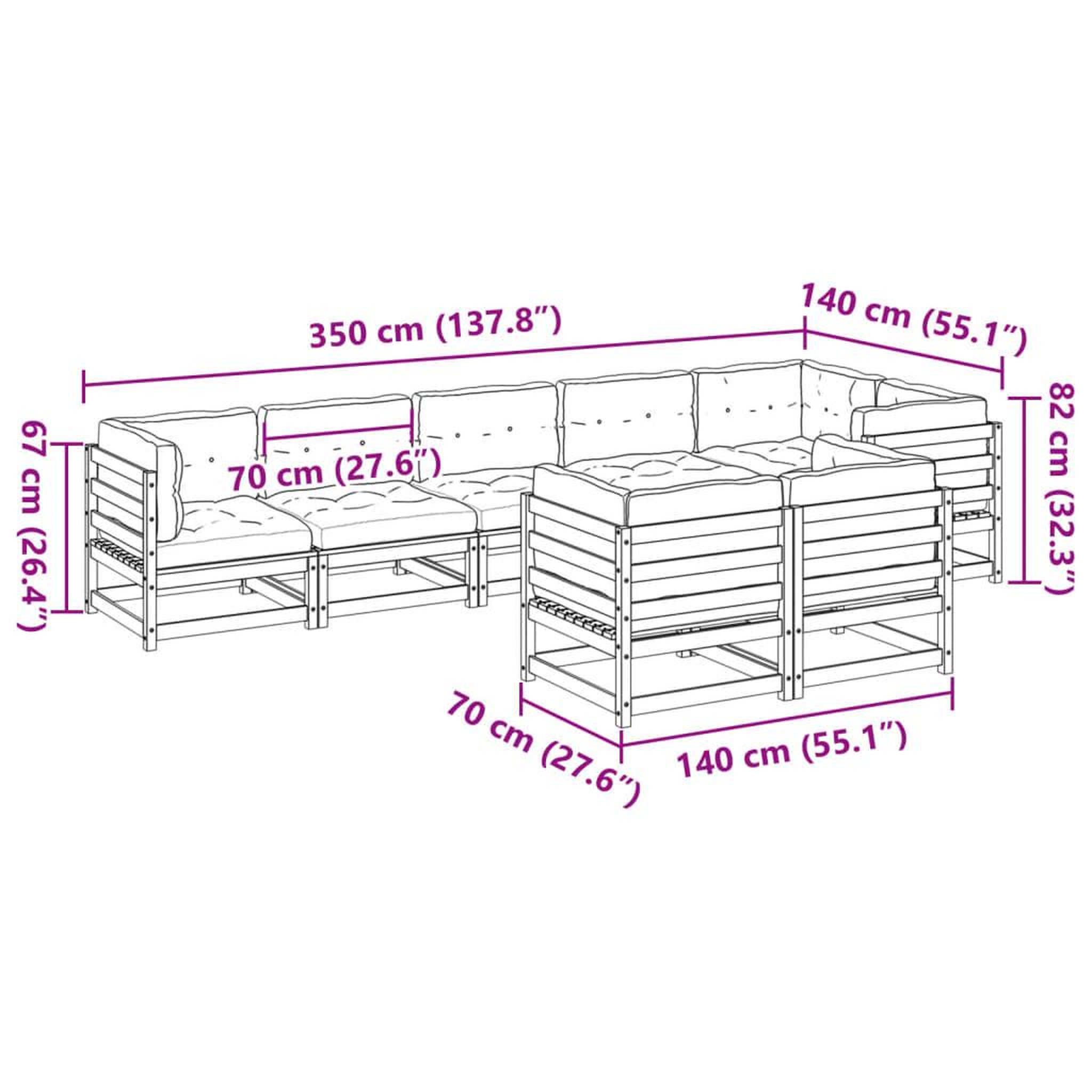 Voir la diapositive 6 : VIDAXL Salon de jardin 8 pcs avec coussins bois de pin massif