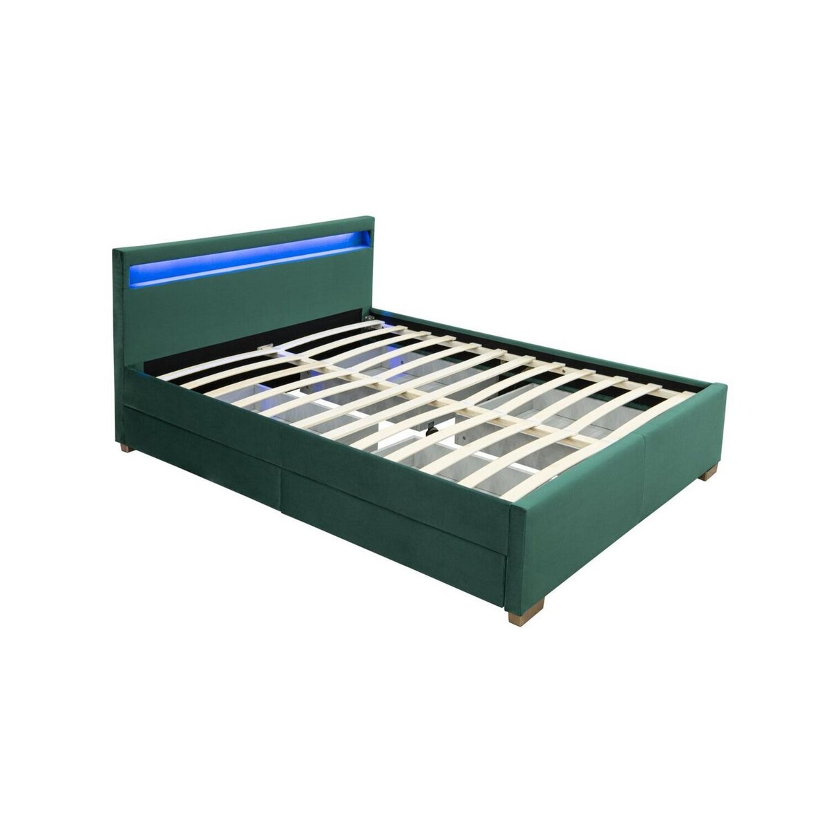 CONCEPT USINE Structure de lit en velours vert avec rangements et LED intégrées 160x200 cm ENFIELD