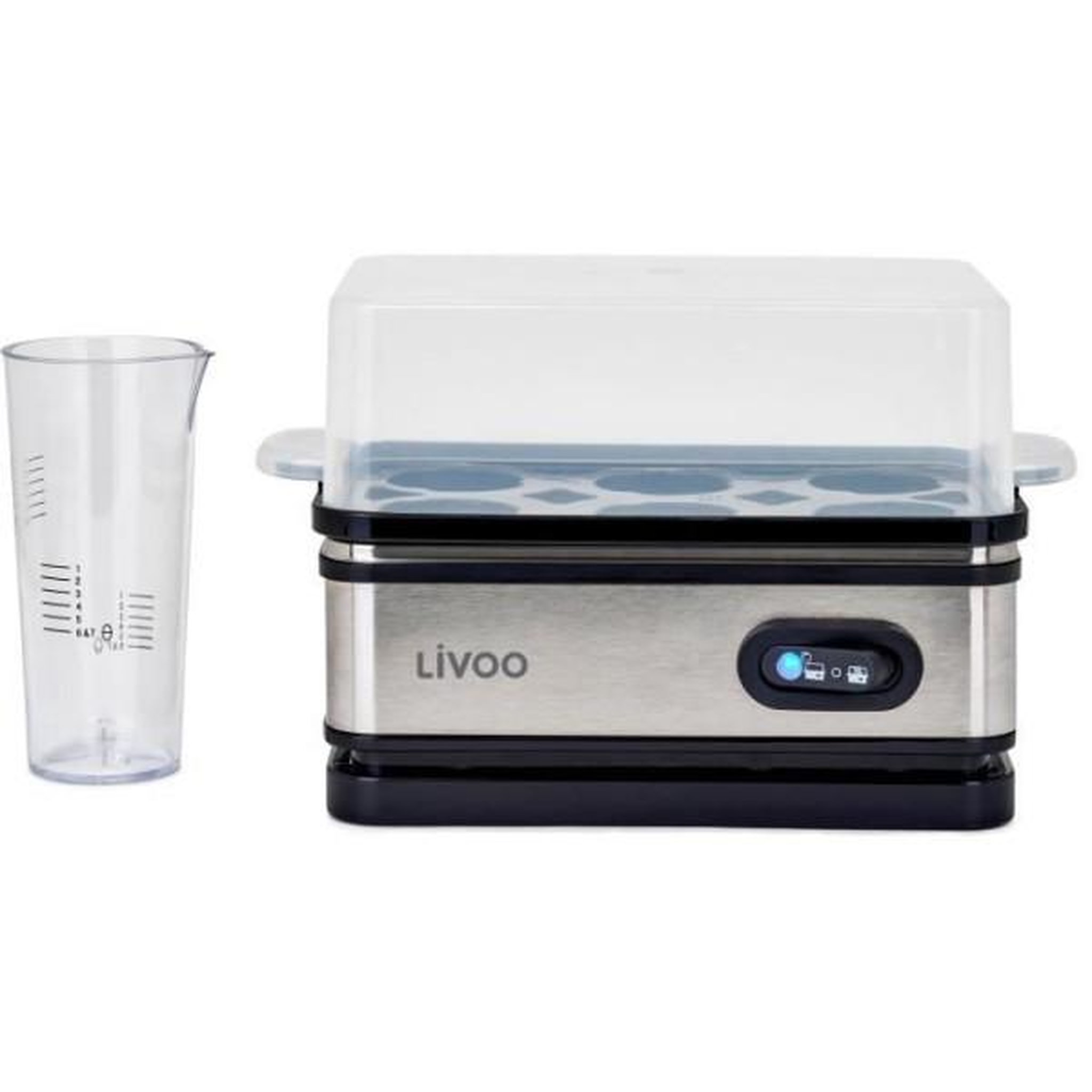 LIVOO Cuiseur a oeufs - LIVOO - DOC290 - 400W - 6 oeufs - Acier inoxydable - Maintien au chaud - Support a oeufs, couvercle et verre d