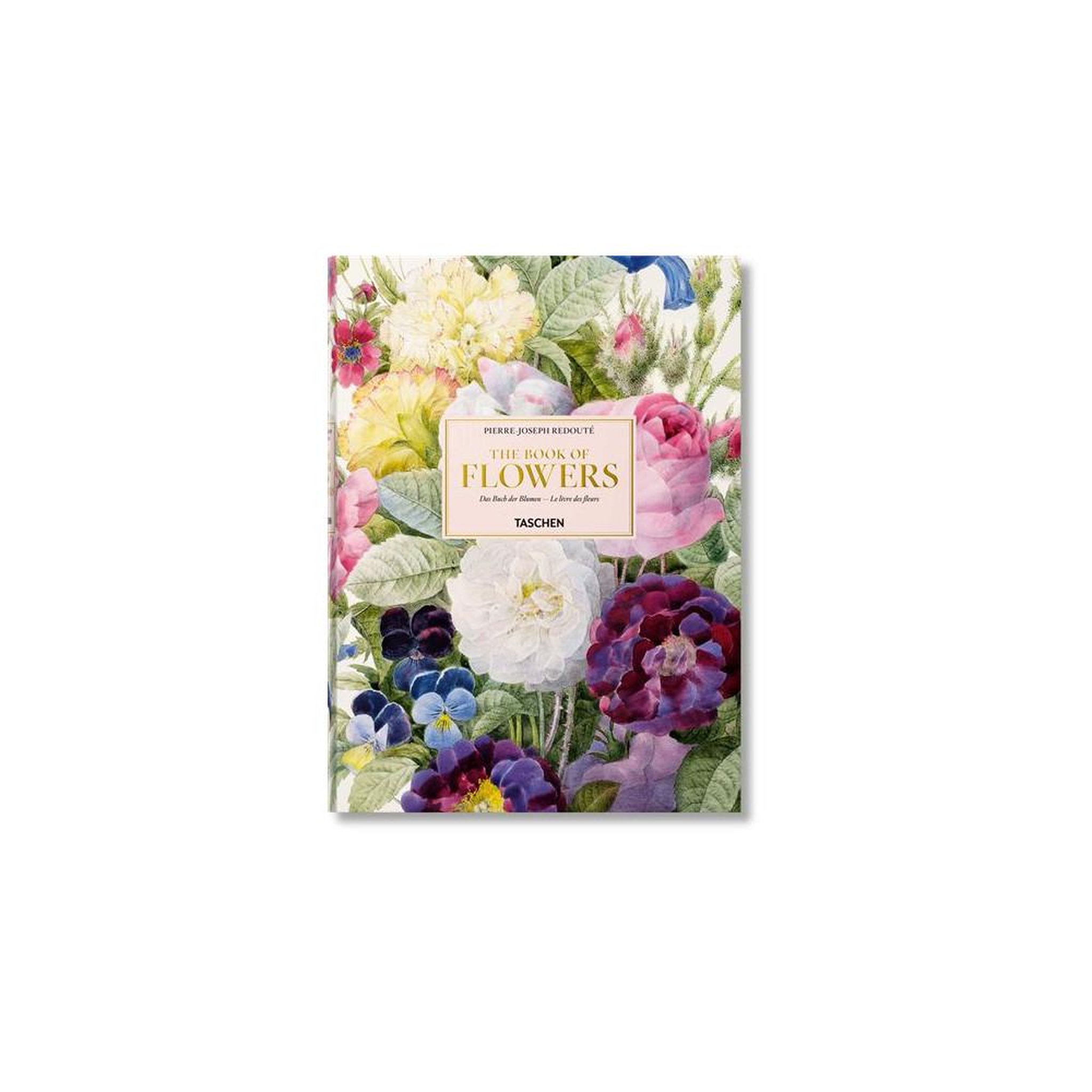 Album art livre relié multilingue pierre-joseph redouté – the book of flowers, gravures colorées de roses, lys et fruits