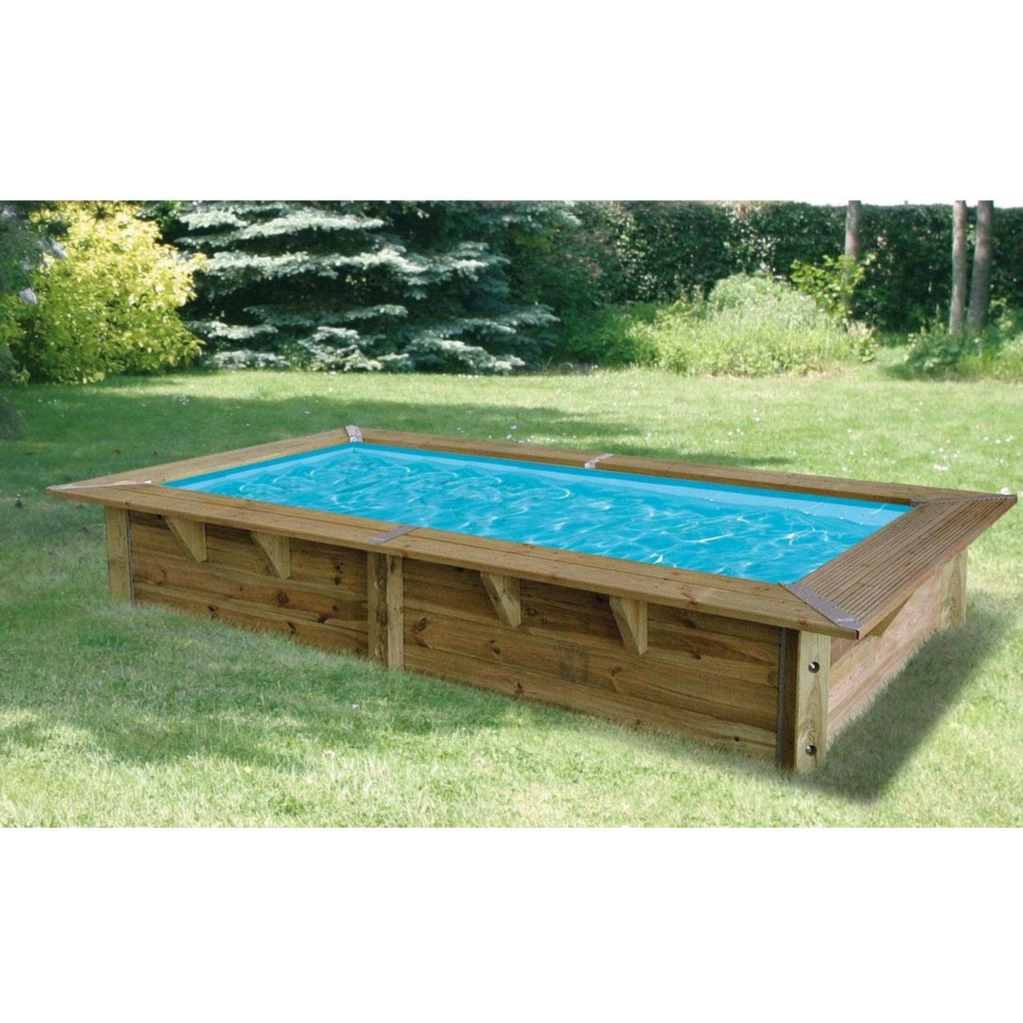Piscine bois Sunwater 200x350  - H71cm - Liner Bleu OUTSIDE - Bâche à bulles bordée - 200x350 cm
