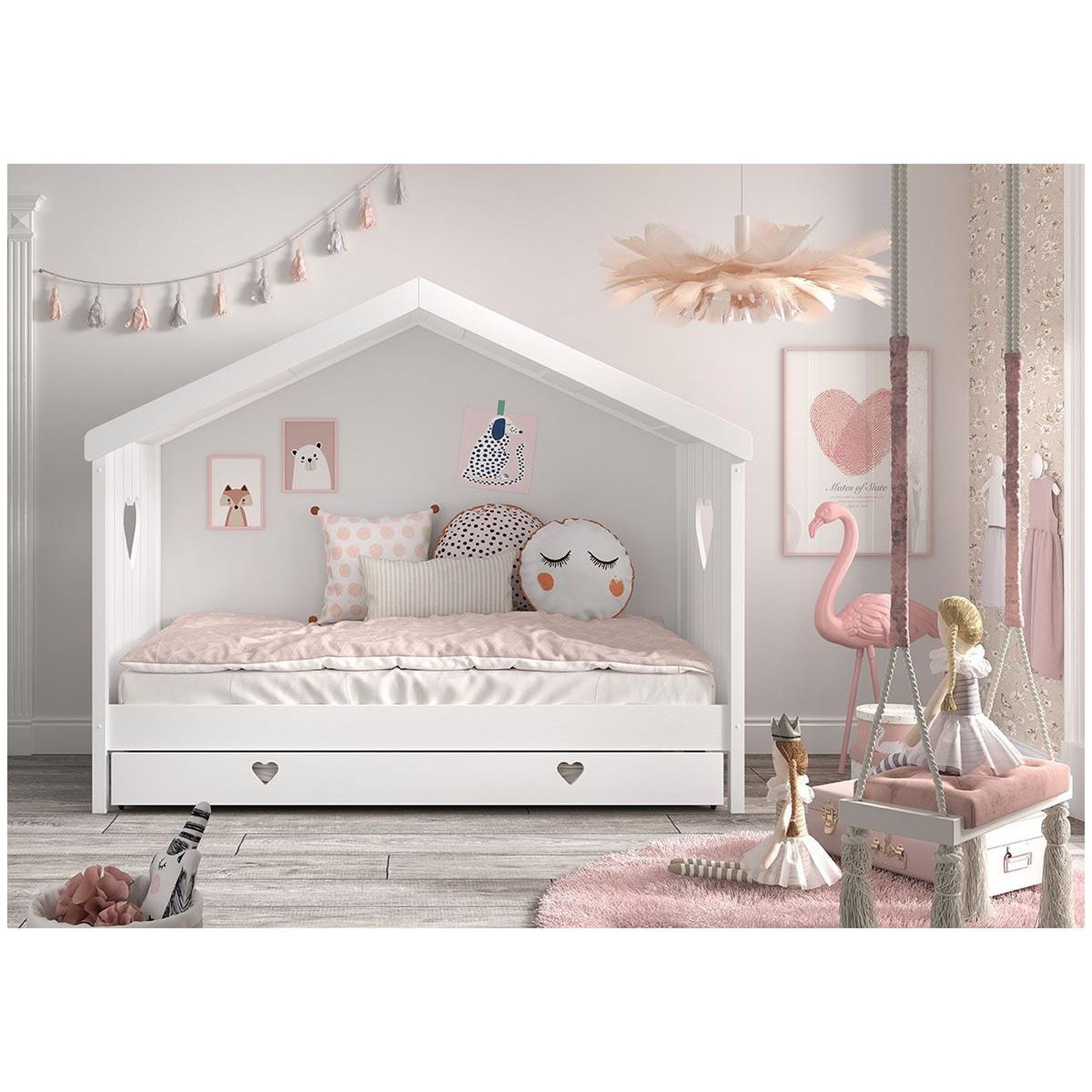 Voir la diapositive 6 : Paris Prix Lit gigogne cabane enfant ouvert  amori  90x200cm blanc