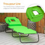 Voir la diapositive 6 : OUTSUNNY Bain de soleil pliable transat inclinable 4 positions chaise longue de lecture 3 coussins fournis vert