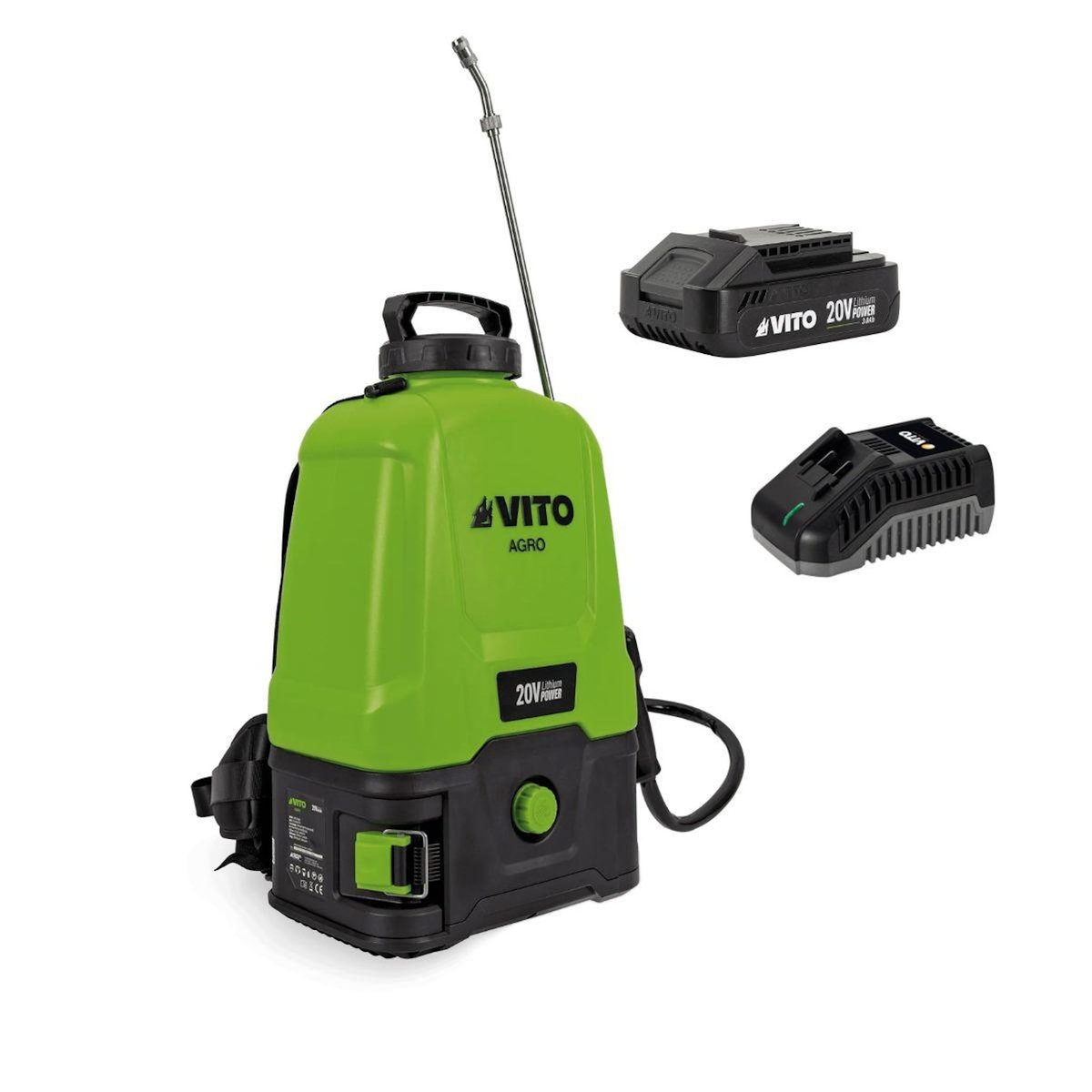 VITO Pulvérisateur à Batterie 20V - 16L 5bar + Batterie Lithium 2Ah + Chargeur Végetaux jardin toitures VITO
