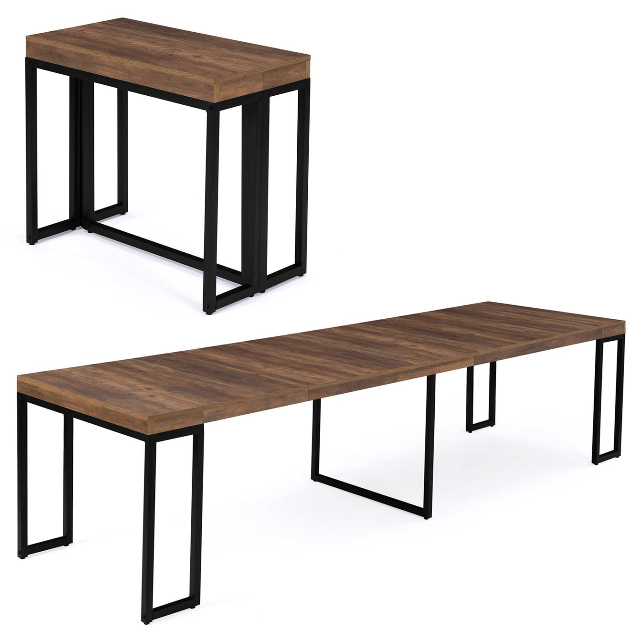 ID MARKET Table console extensible toronto 14 personnes 300 cm  bois foncé noyer design industriel