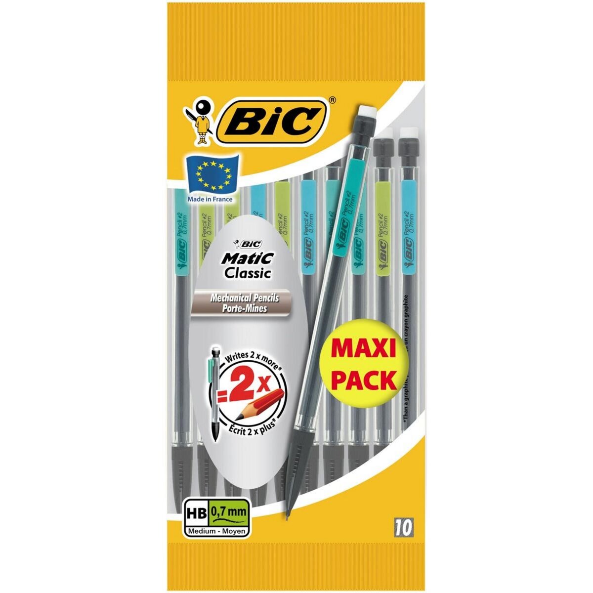 BIC Lot de 10 portes mines HB 0.7mm MATIC Classic coloris aléatoire