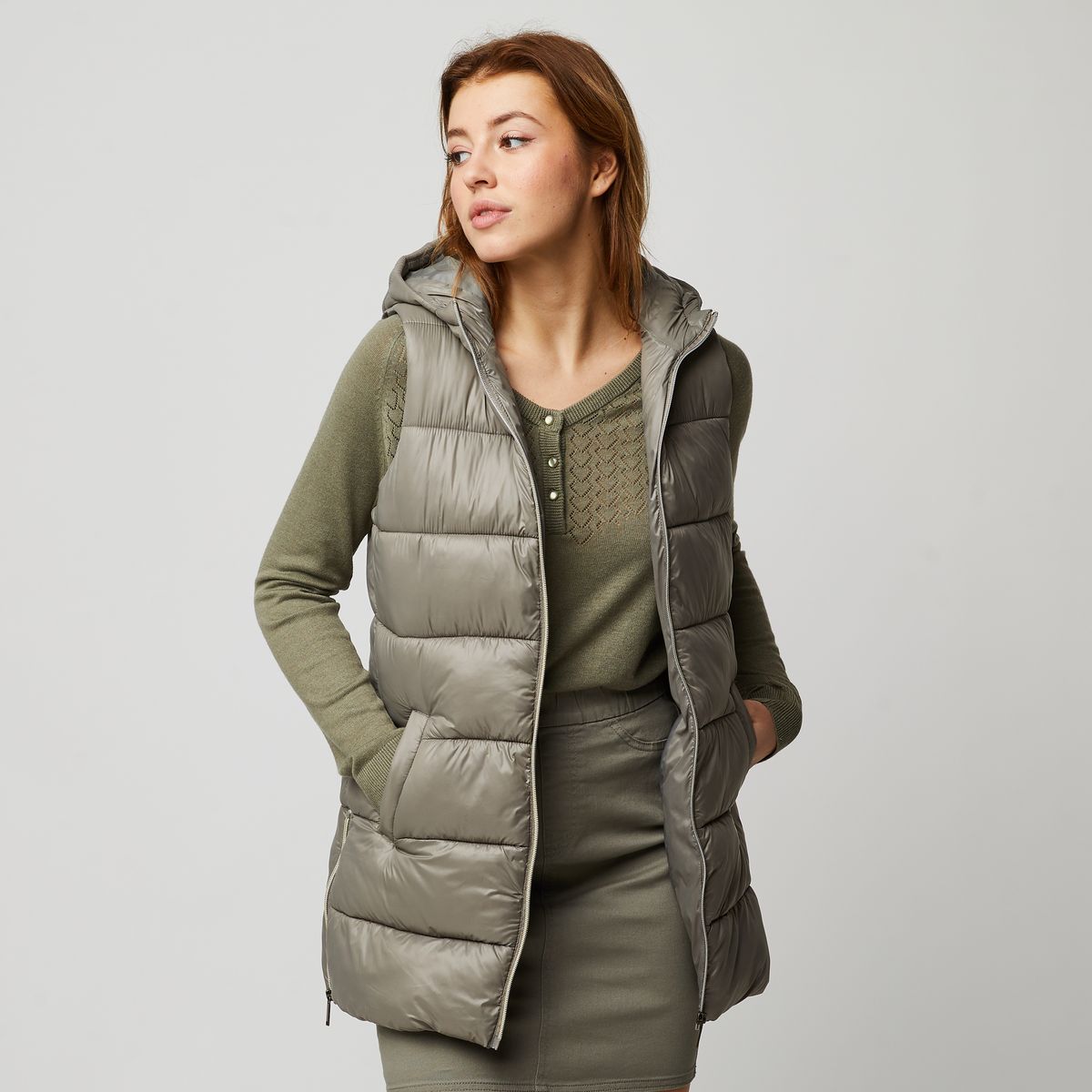 INEXTENSO Doudoune sans manches vert kaki femme