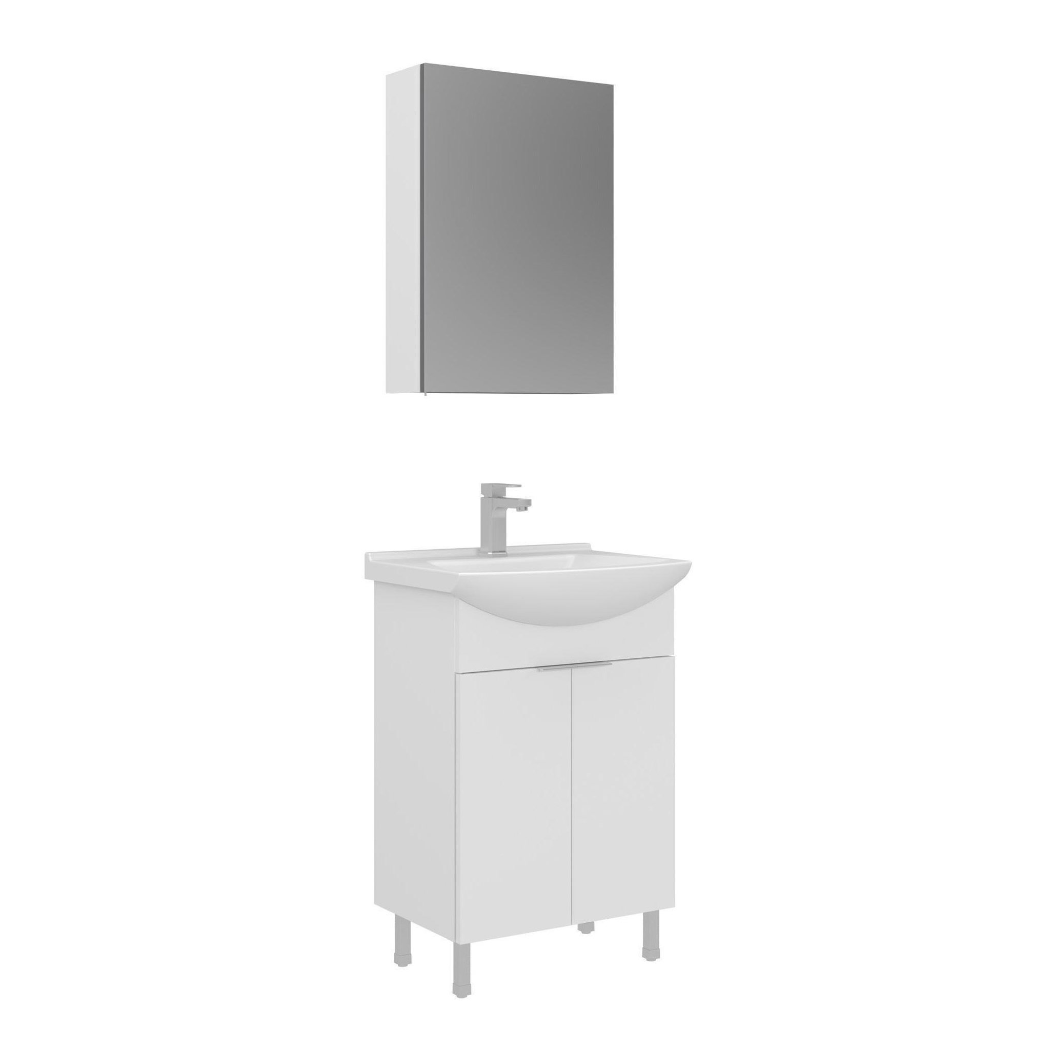 Habitat et Jardin Meuble avec simple vasque et miroir  purus 55  - 55 x 50 x 83 cm - white