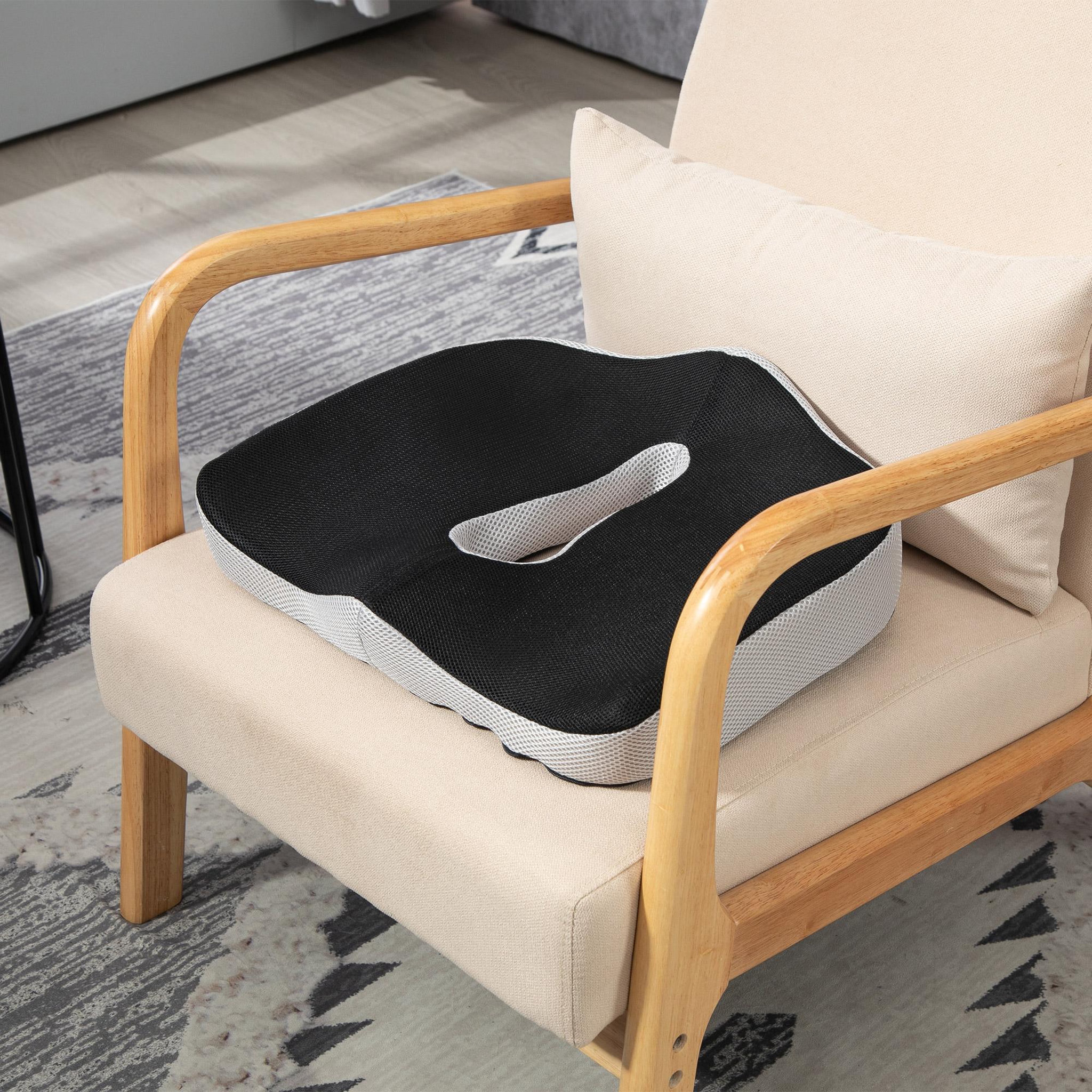 Voir la diapositive 2 : HOMCOM Coussin siège de chaise de bureau en mousse à mémoire de forme - coussin coccyx ergonomique - maille gris noir