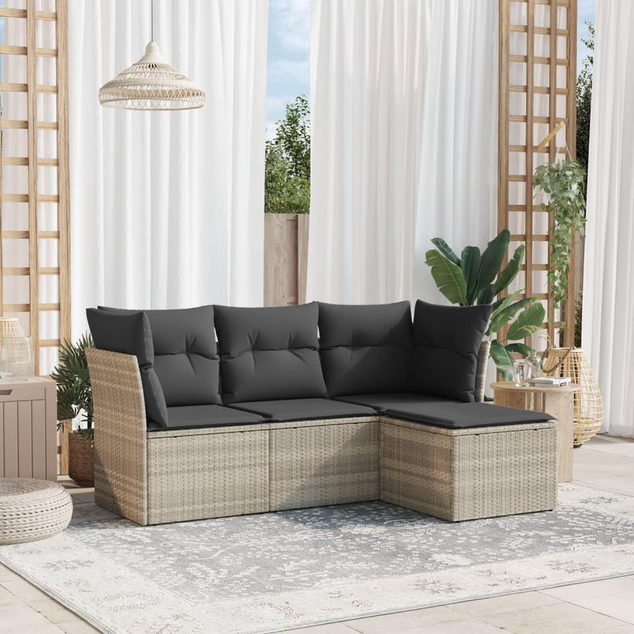 VIDAXL Salon de jardin 4 pcs avec coussins gris clair resine tressee