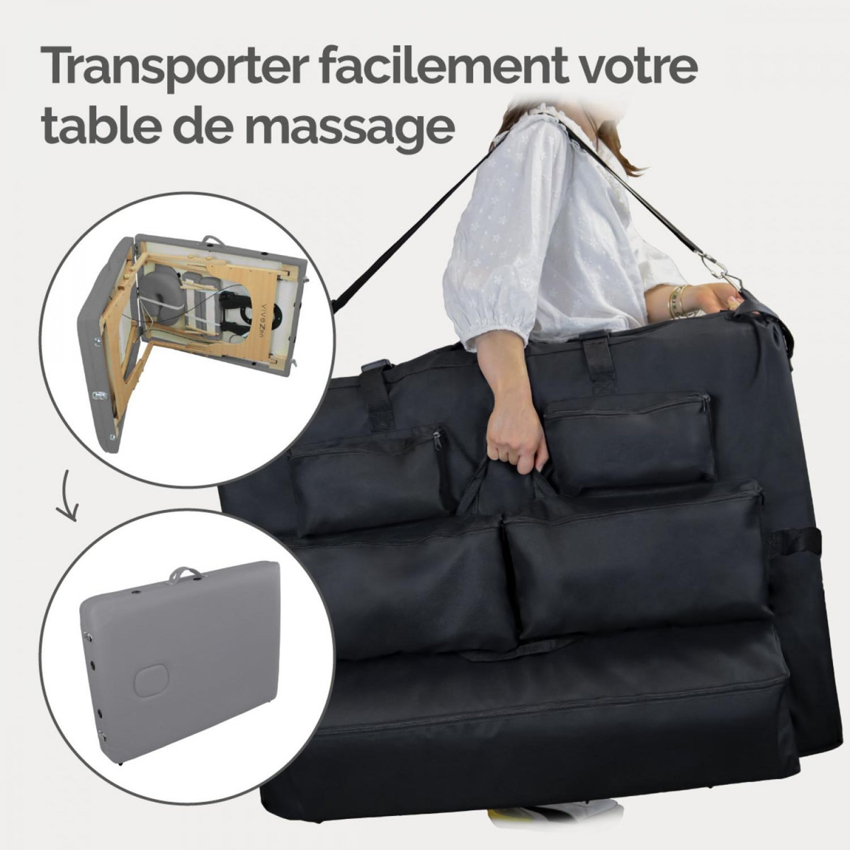 VIVEZEN Housse de transport pour table de massage avec rangements - Noir