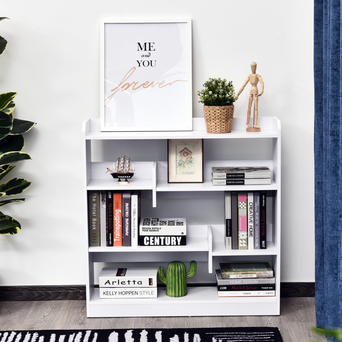 HOMCOM Bibliothèque étagère meuble de rangement dim. 90L x 24l x 91H cm 4 niveaux 3 panneaux arrières panneaux de particules blanc