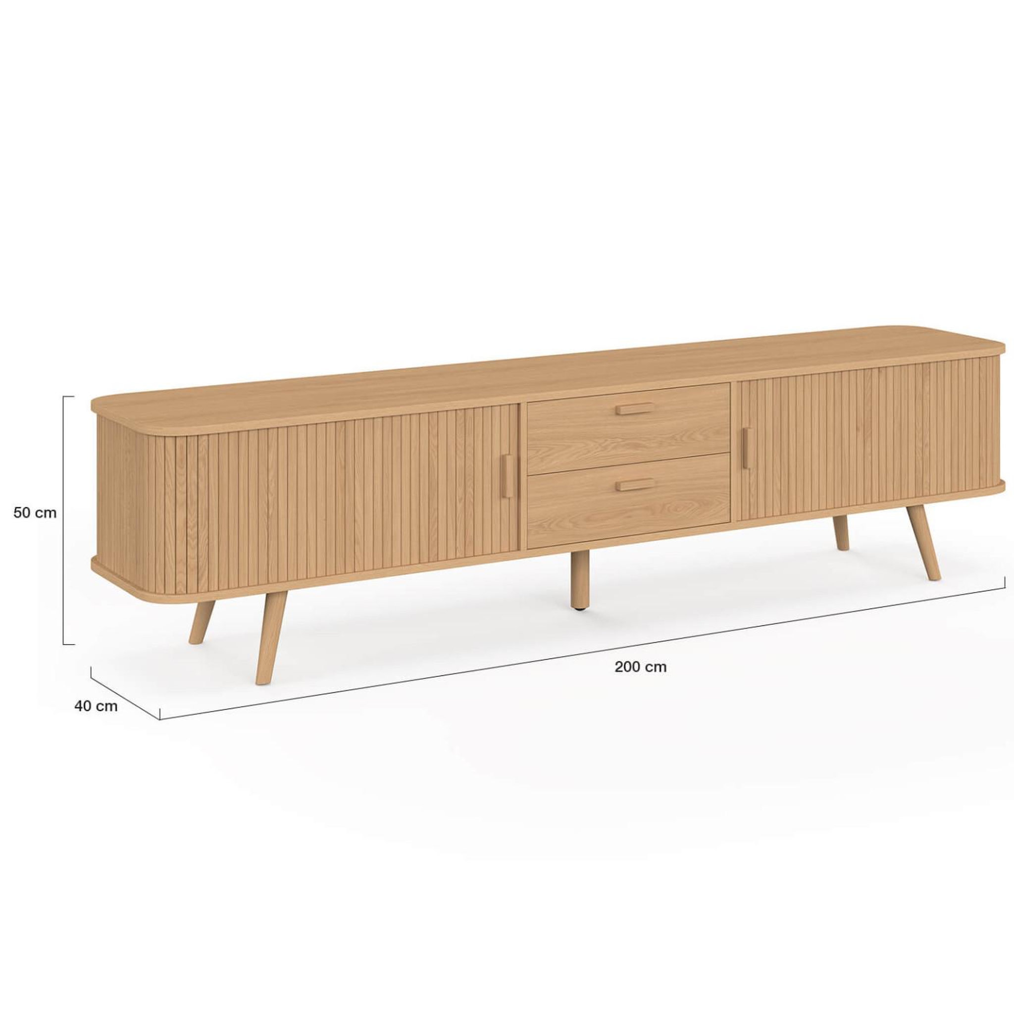 Voir la diapositive 5 : ID MARKET Meuble tv 200 cm romie 2 portes coulissantes et 2 tiroirs lattes tasseau bois coloris chêne