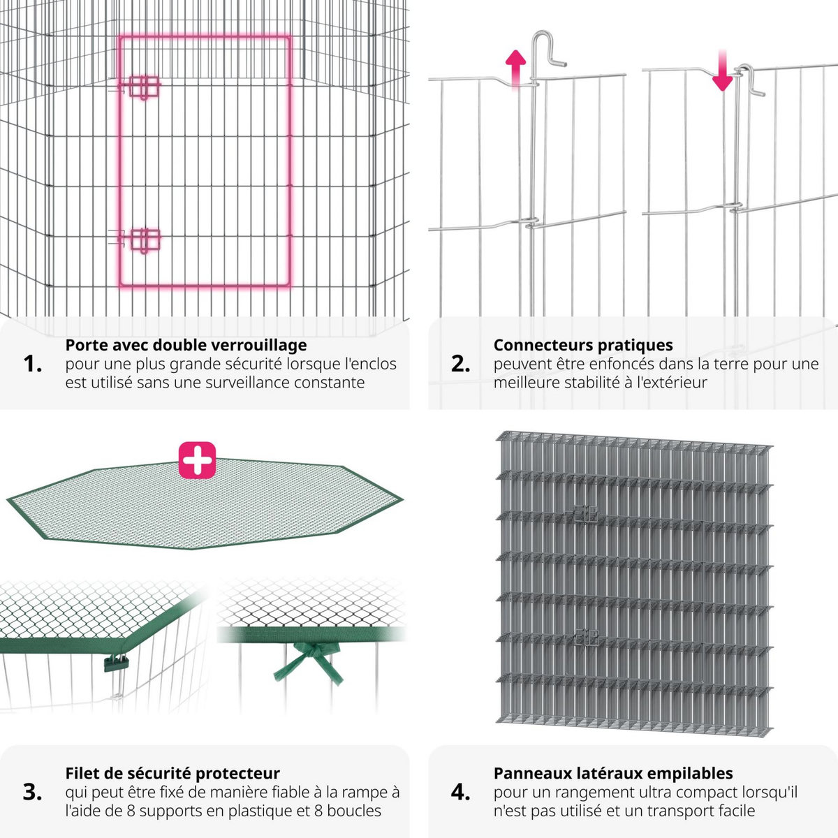 tectake Enclos extérieur composé de 8 grilles argent