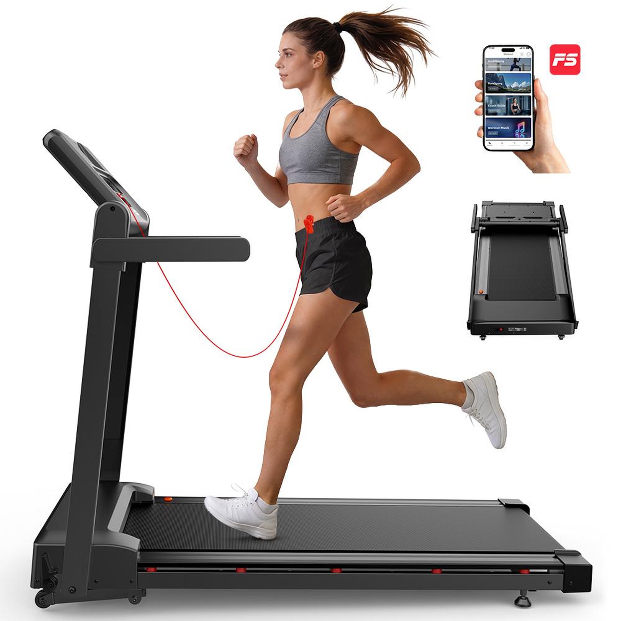 Voir la diapositive 2 : FORMILL Tapis de course pliable ft-54, 3 cv, 14 km/h, inclinaison 15°, application bluetooth et audio
