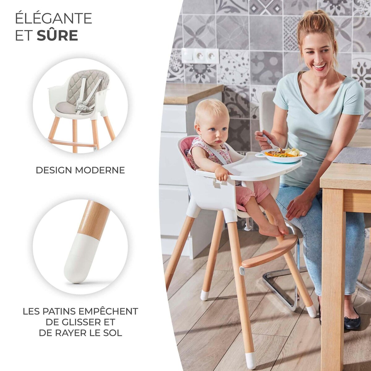 KINDERKRAFT Chaise haute évolutive bébé 2 en 1 avec position transat