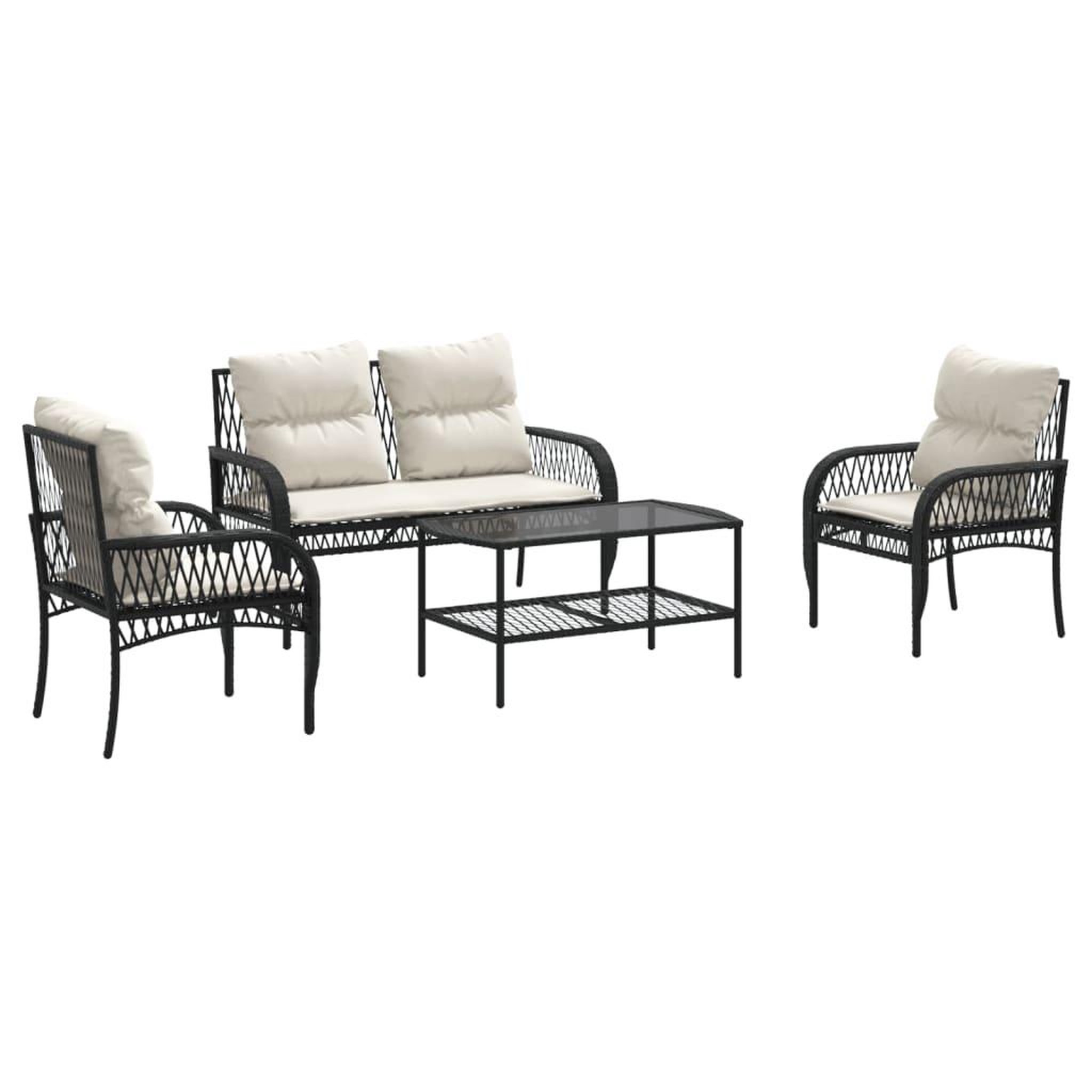 Voir la diapositive 2 : VIDAXL Salon de jardin 4 pcs avec coussins noir resine tressee