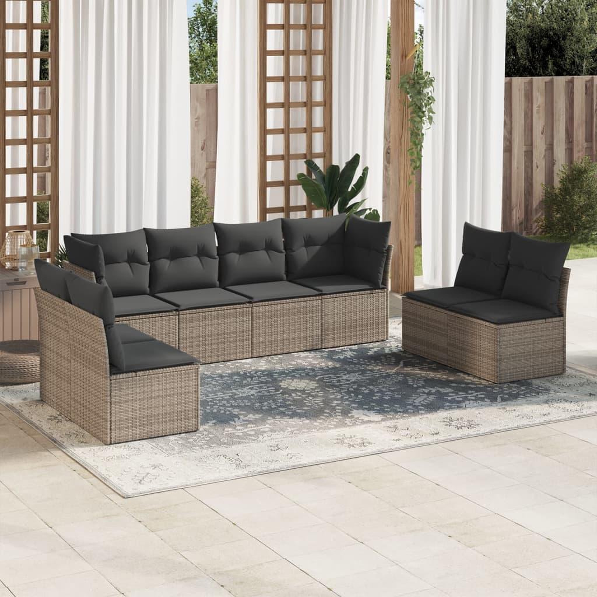 VIDAXL Salon de jardin 8 pcs avec coussins gris resine tressee
