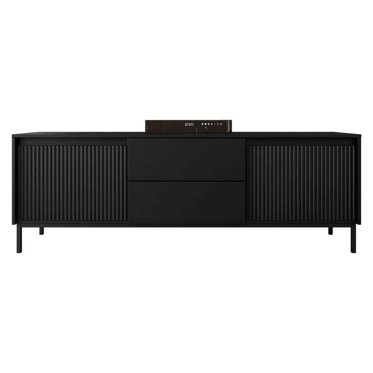 BEST MOBILIER Girona - meuble tv - noir - 2 portes et 2 tiroirs - 174 cm