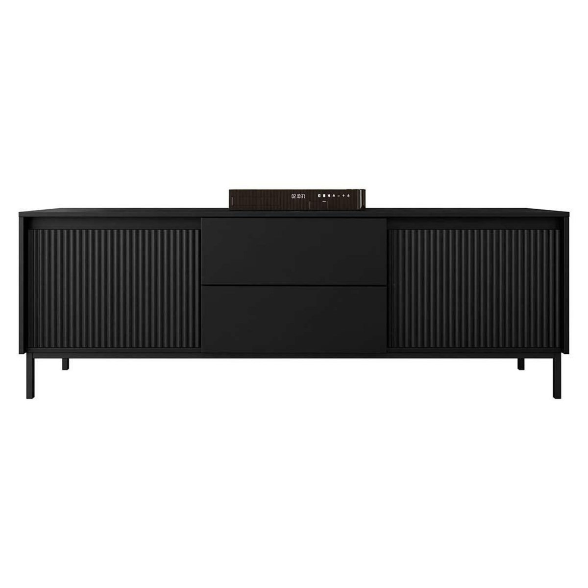 BEST MOBILIER Girona - meuble tv - noir - 2 portes et 2 tiroirs - 174 cm