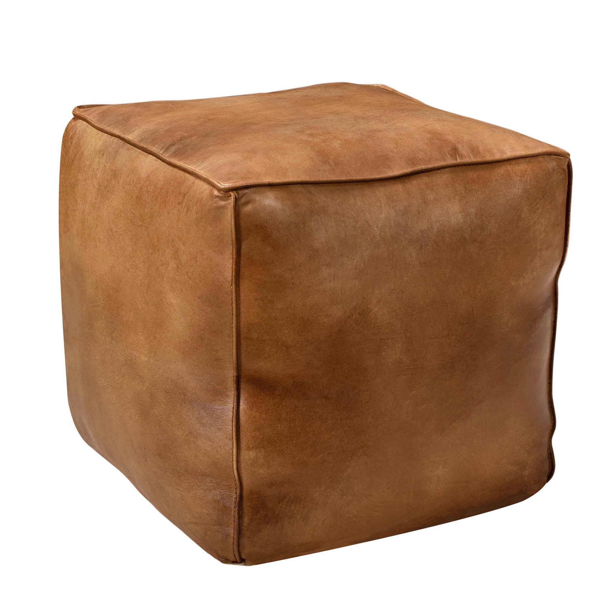 MAISON PAVANE Pouf carré en cuir marron 40 cm-arrah