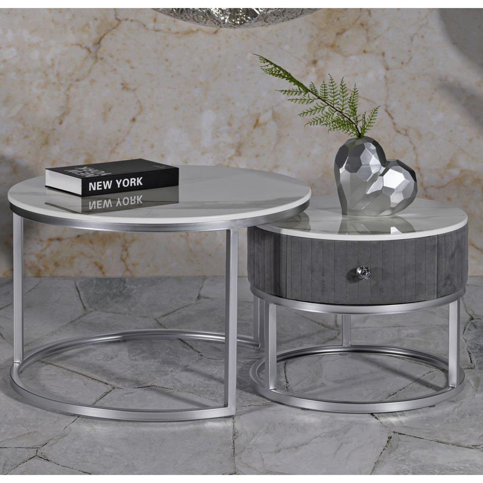 Voir la diapositive 6 : Paris Prix Lot de 2 tables basses  votix  70cm gris & argent