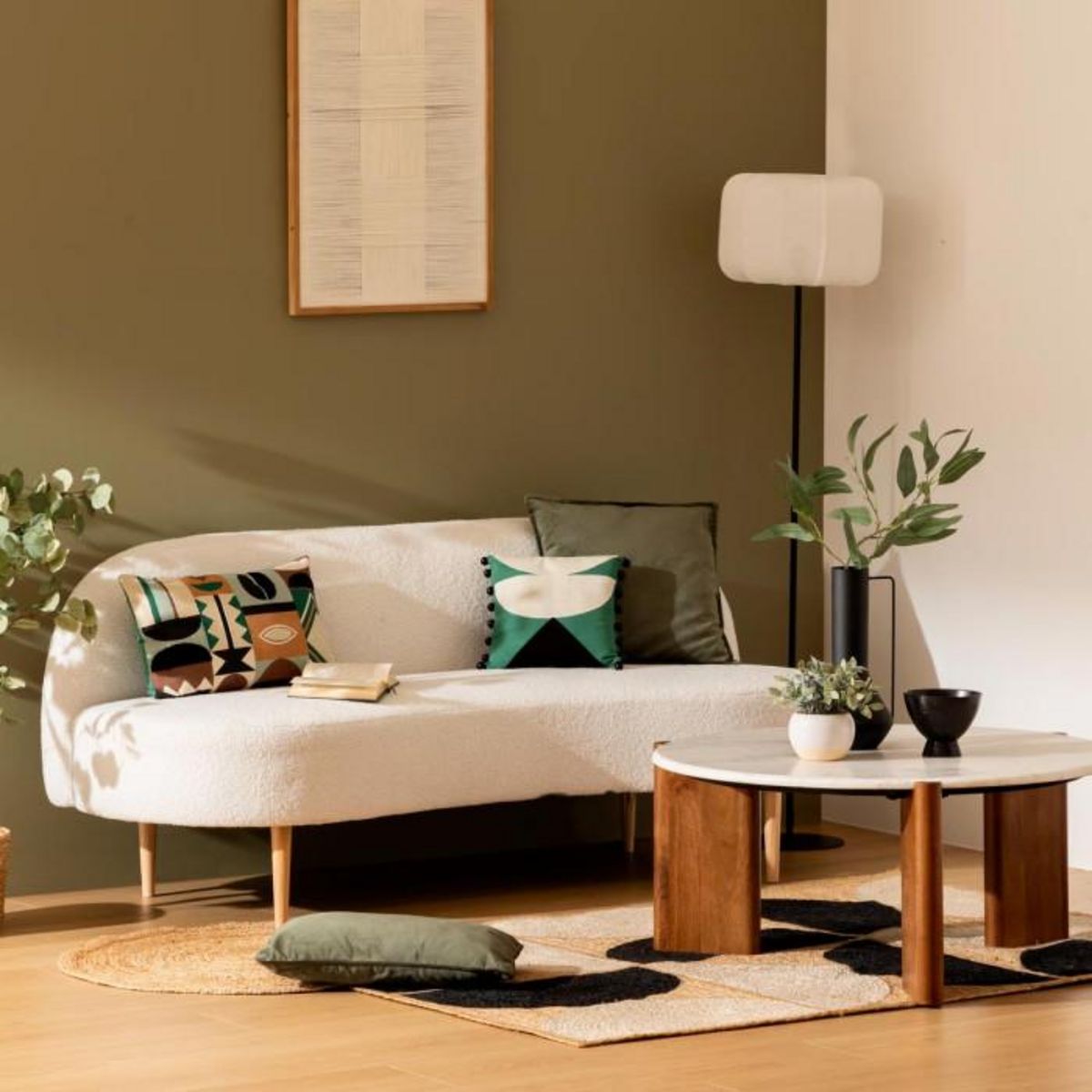 ATMOSPHERA Canapé 2 Places en Tissu Bouclette  Insi  172cm Blanc