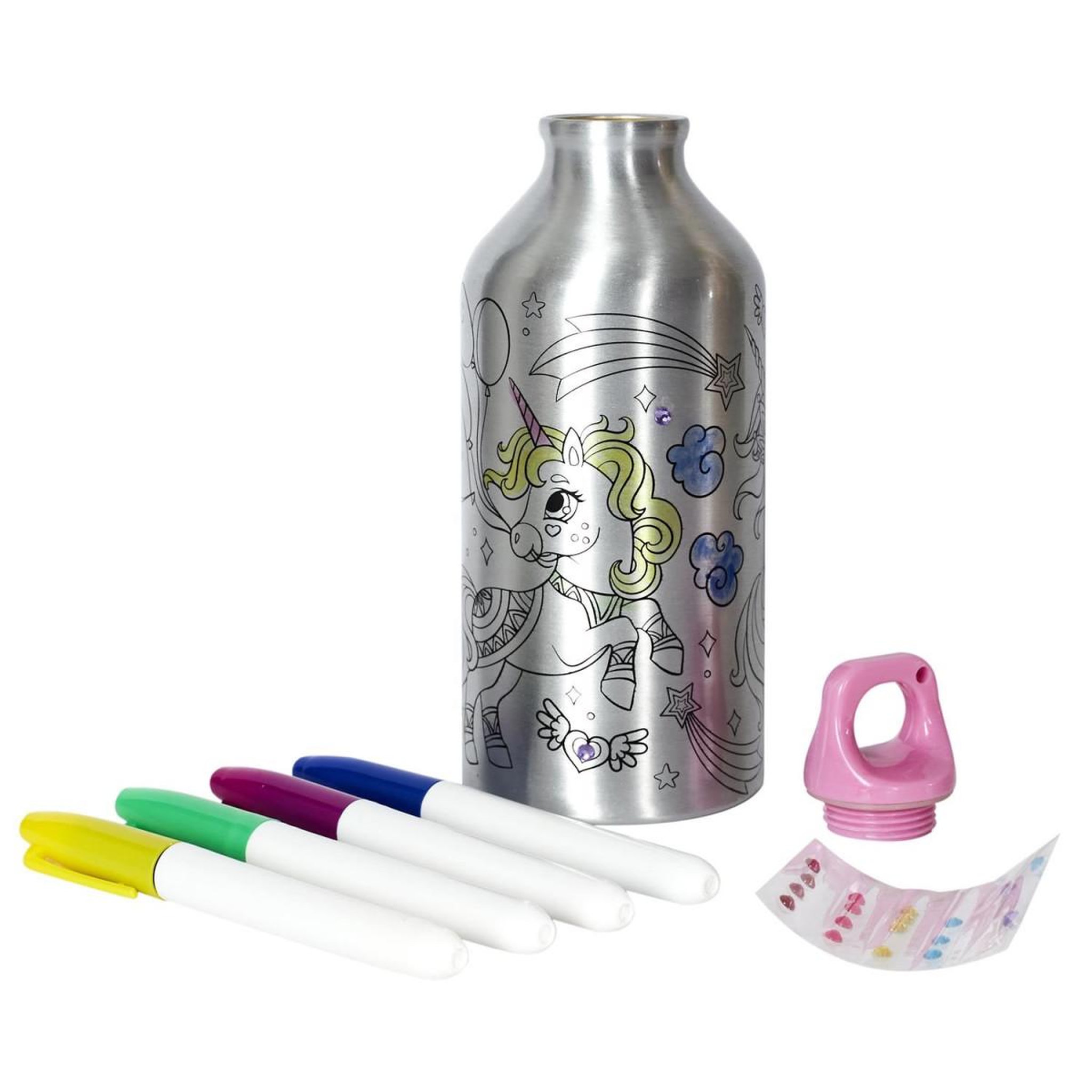 Voir la diapositive 2 : COOK CONCEPT Bouteille de transport à colorier  licorne  55cl argent