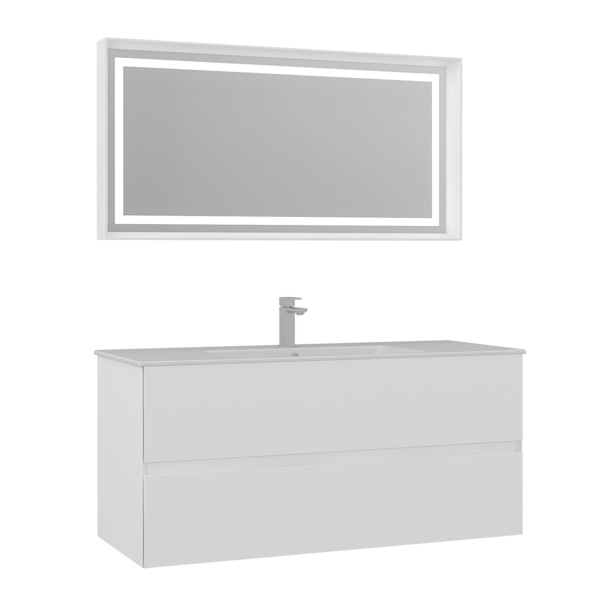 Habitat et Jardin Meuble avec simple vasque et miroir  Nest 121 v2  - 121 x 51 x 55 cm - Matte White