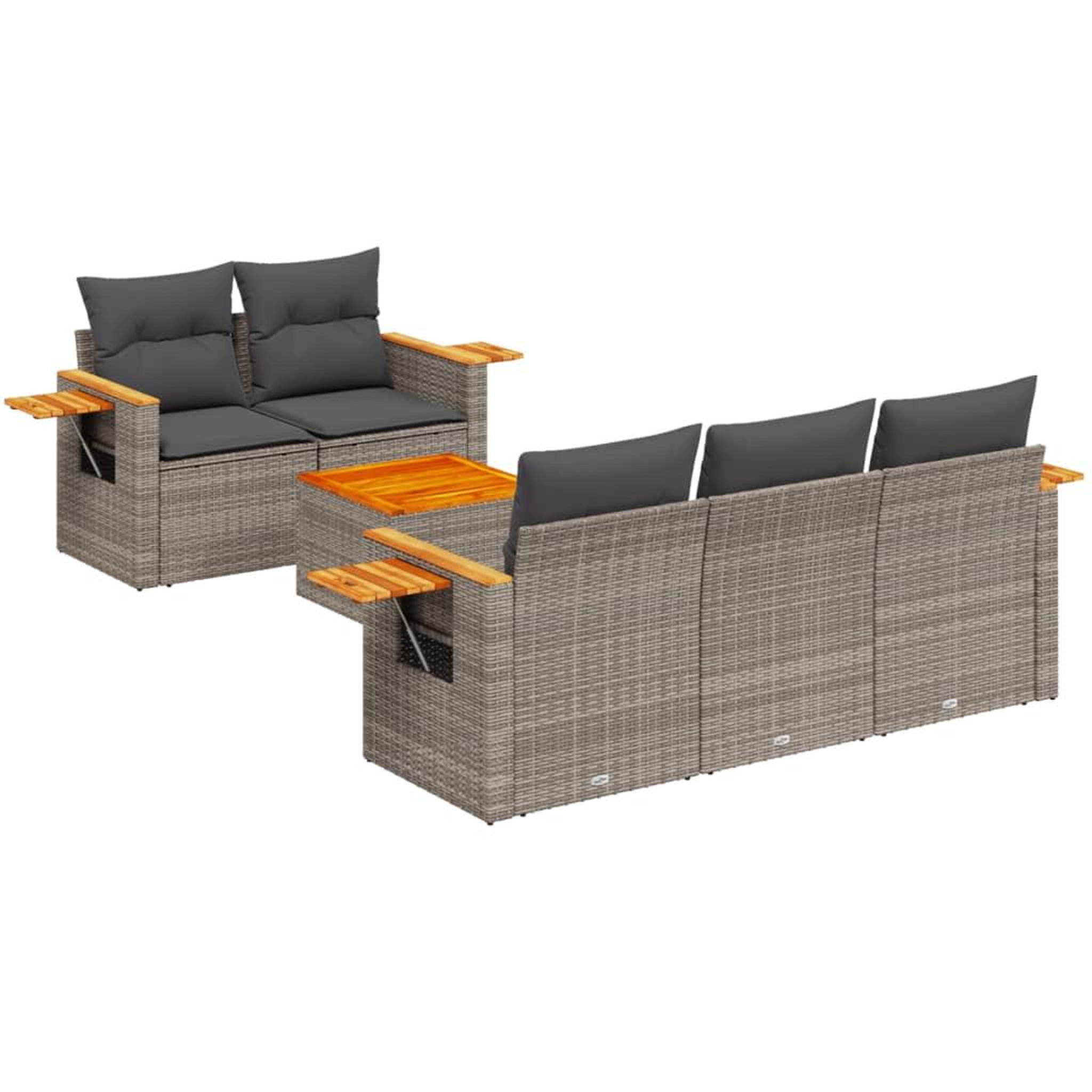 Voir la diapositive 2 : VIDAXL Salon de jardin 6 pcs avec coussins gris resine tressee