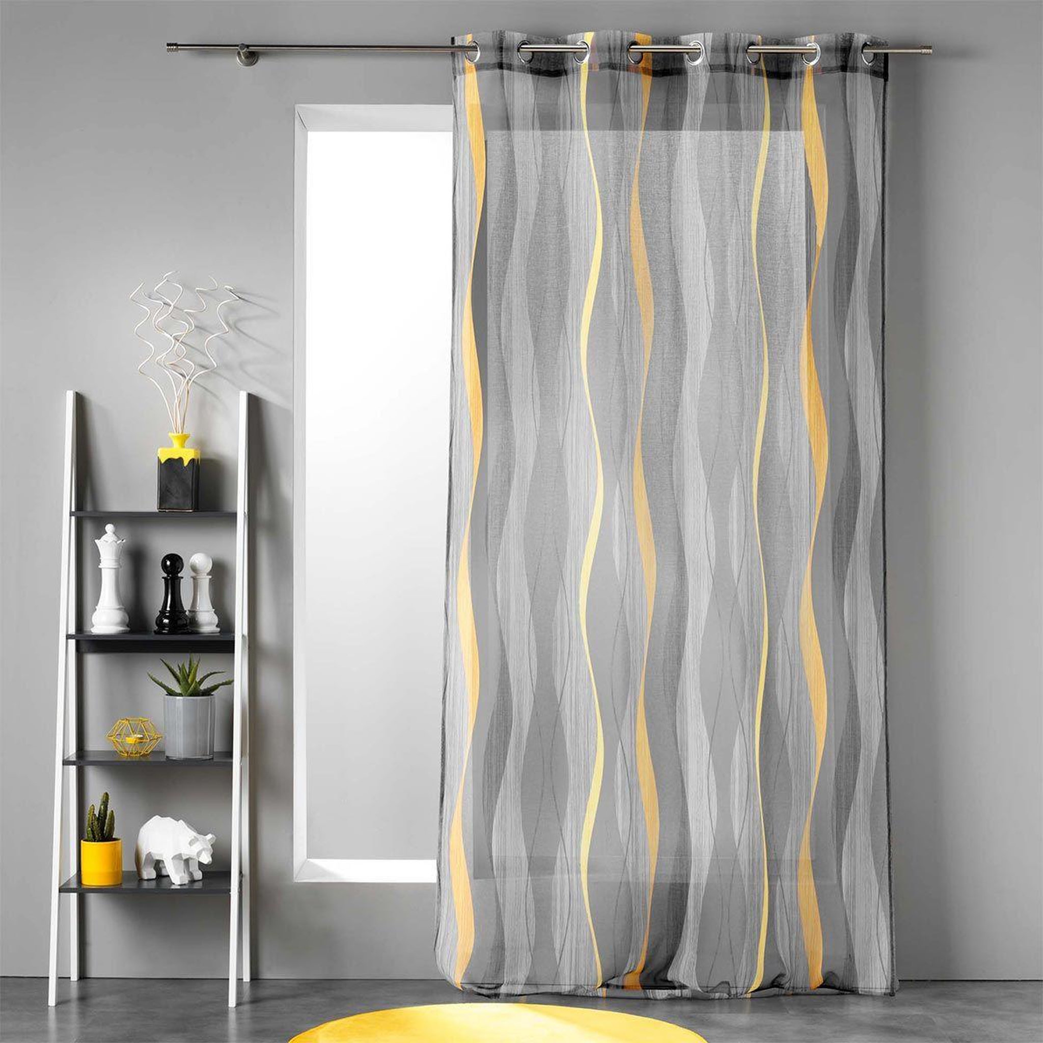 Voir la diapositive 3 : Douceur d'Intérieur Rideau voilage à œillets  ondulys  140x240cm jaune & anthracite