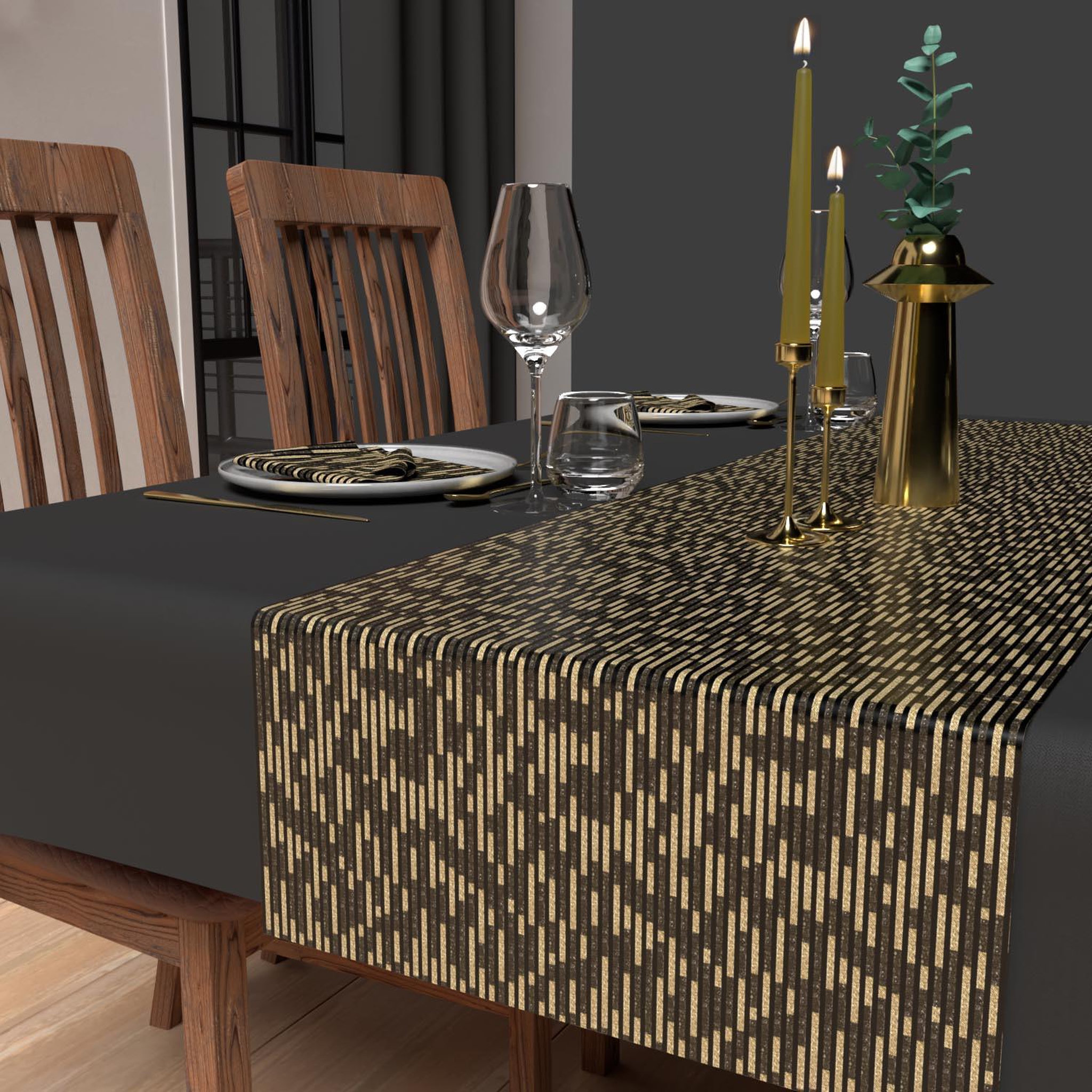 Voir la diapositive 1 : SOLEIL D'OCRE Chemin de table festif imprimé GOLD, par Soleil d'Ocre