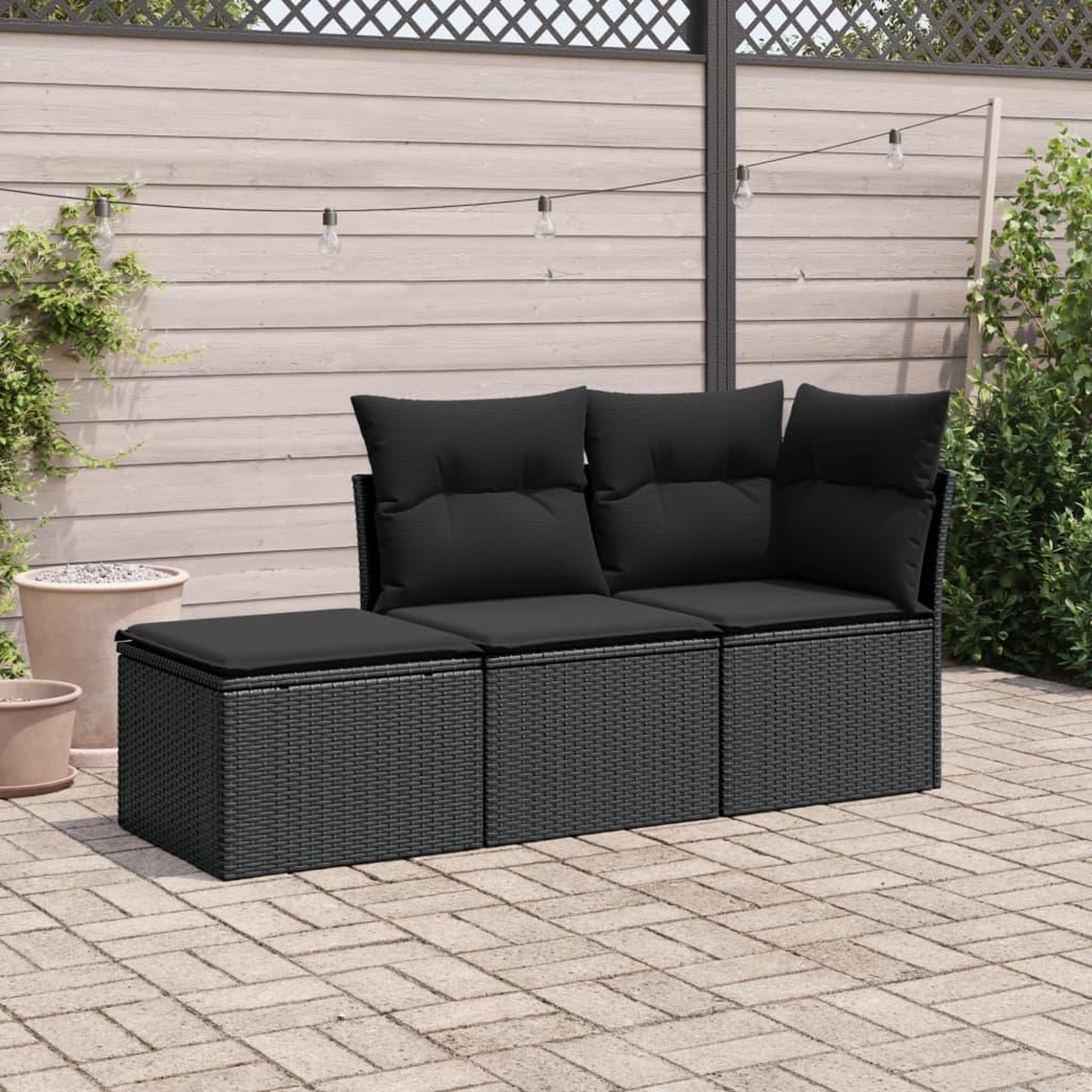 VIDAXL Salon de jardin 3 pcs avec coussins noir resine tressee
