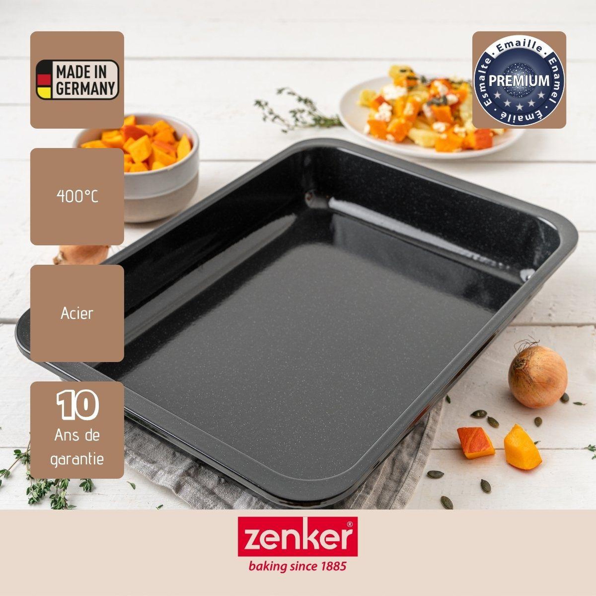 Voir la diapositive 4 : ZENKER Plat à four xxl rectangle 40 x 29 cm en acier émaillé zenker spécial cooking