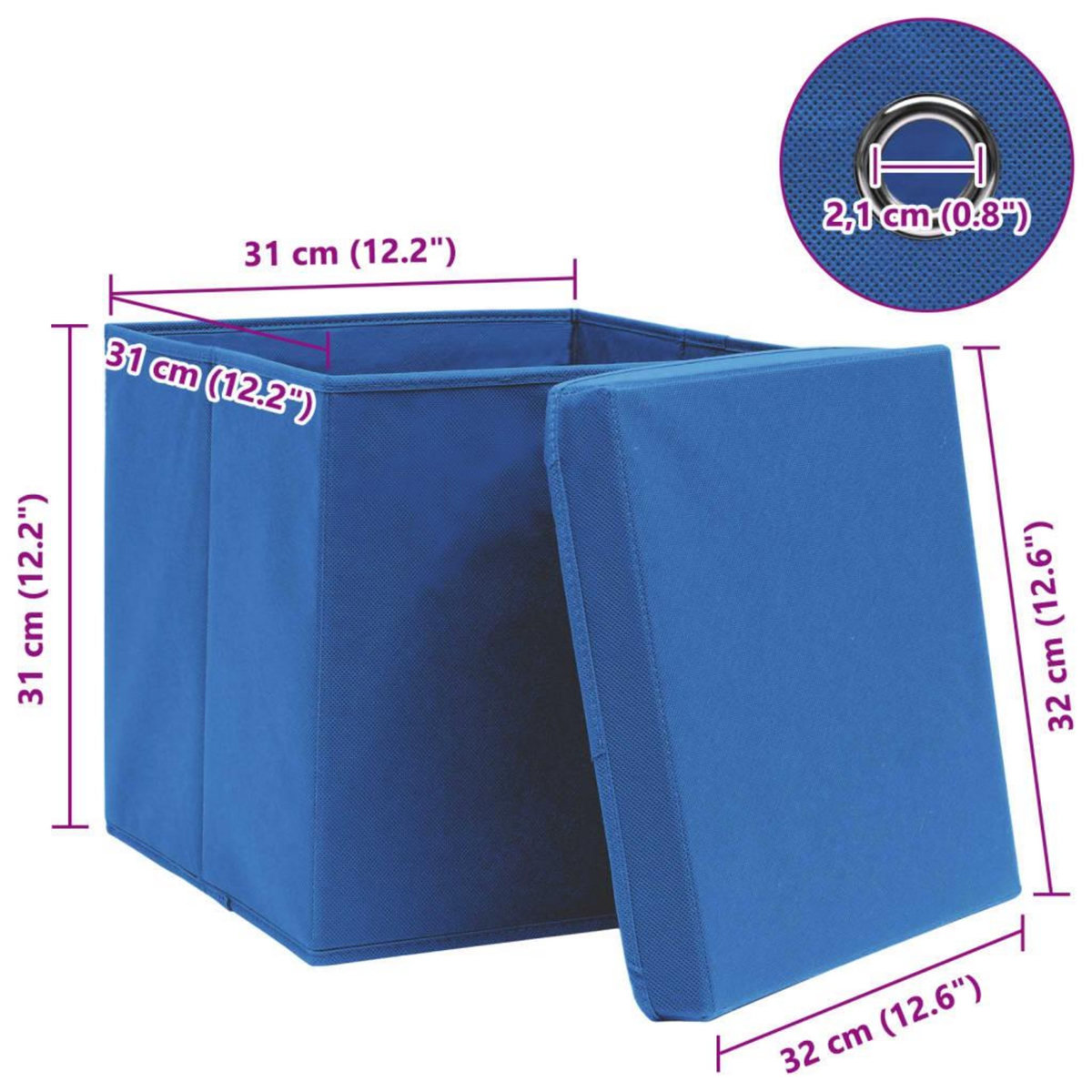 VIDAXL Boîtes de rangement avec couvercle 10 pcs Bleu 32x32x32cm Tissu