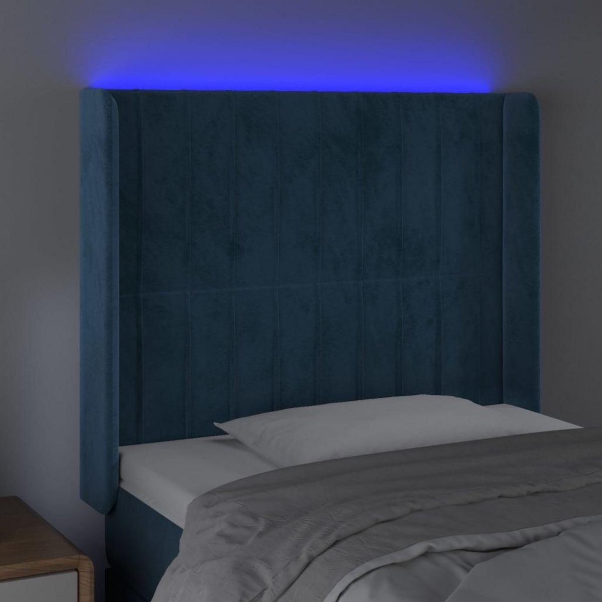 VIDAXL Tete de lit a LED Bleu fonce 103x16x118/128 cm Velours