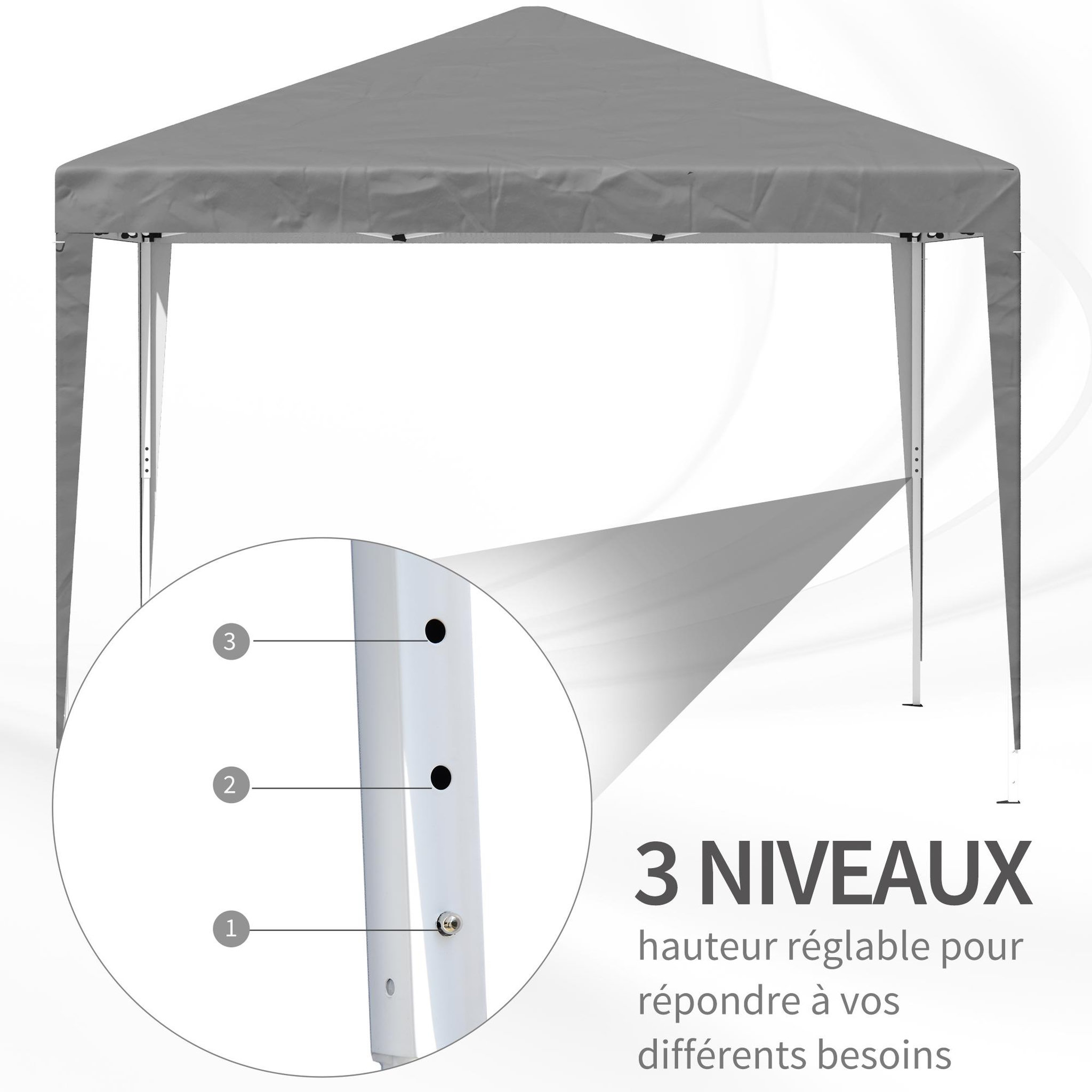 Voir la diapositive 5 : OUTSUNNY Tonnelle barnum de jardin pliant anti-UV + sac de transport acier Oxford 3 x 3 x 2,55 m gris