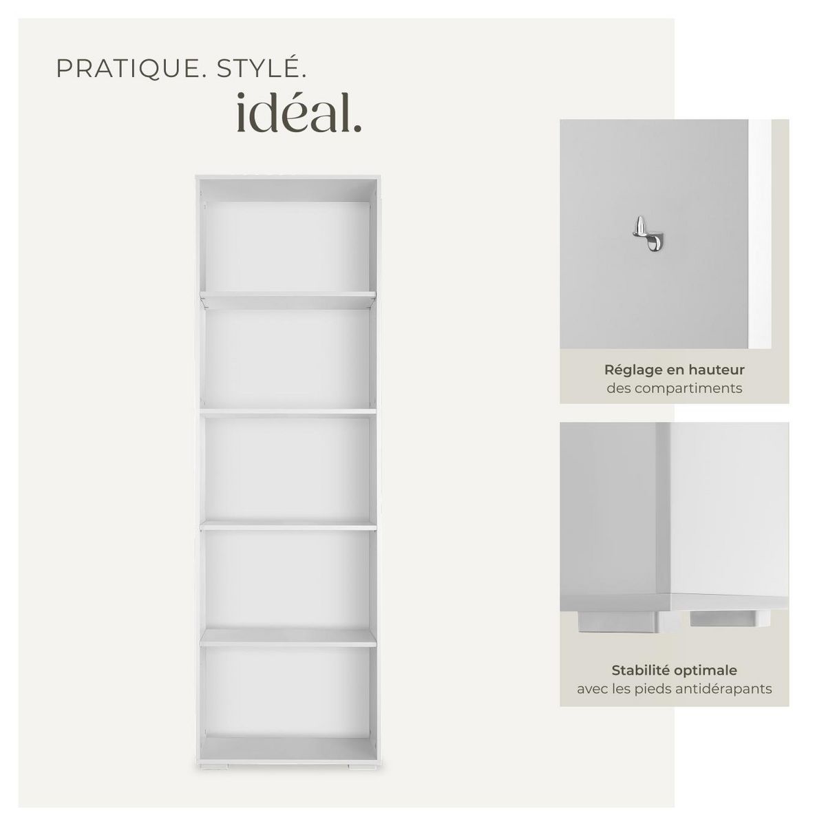 tectake Bibliothèque moderne et fonctionnelle en MDF solide blanc