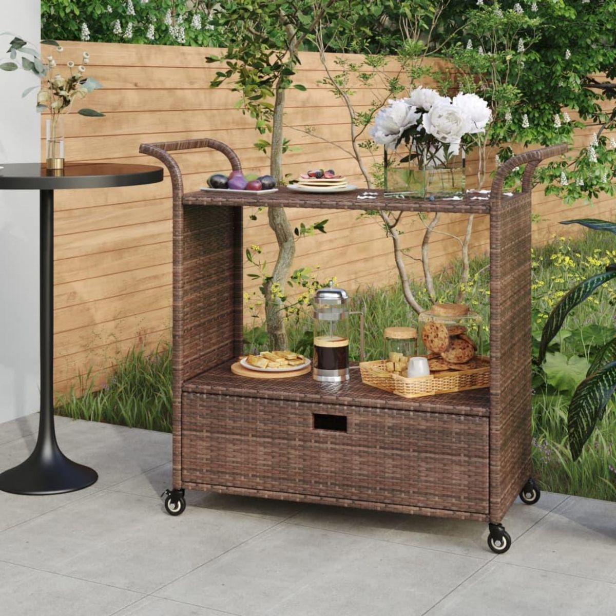 VIDAXL Chariot de bar avec tiroir Marron 100x45x97 cm Resine tressee