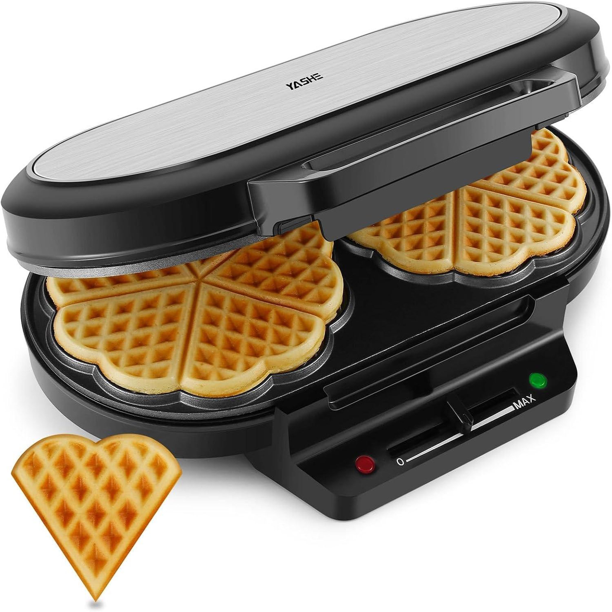 YASHE Gaufrier double, 10 gaufres cœur, 1200 W