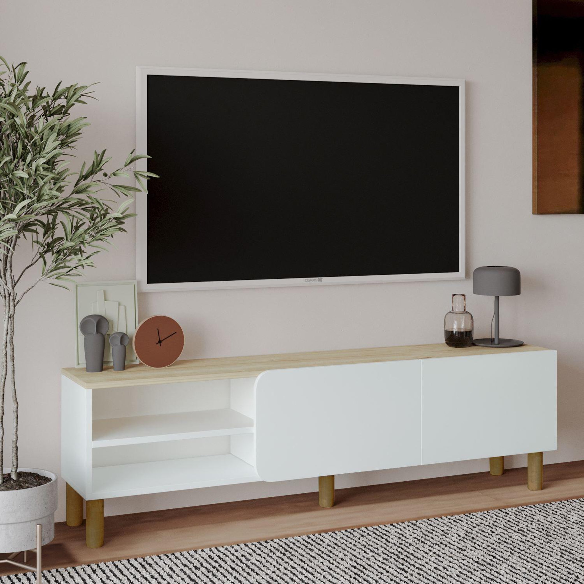 Voir la diapositive 3 : Habitat et Jardin Meuble tv en bois  river  - 150 x 31 x 48 cm - blanc