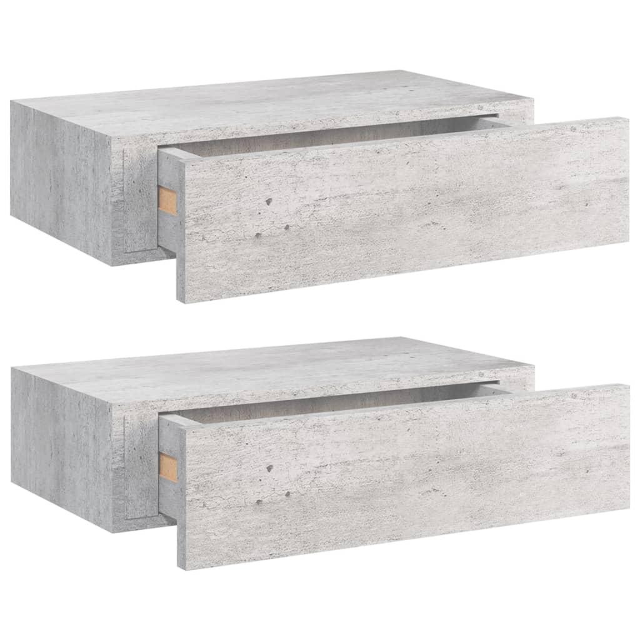 Voir la diapositive 2 : VIDAXL Etageres a tiroir murales 2 pcs Gris beton 40x23,5x10 cm MDF