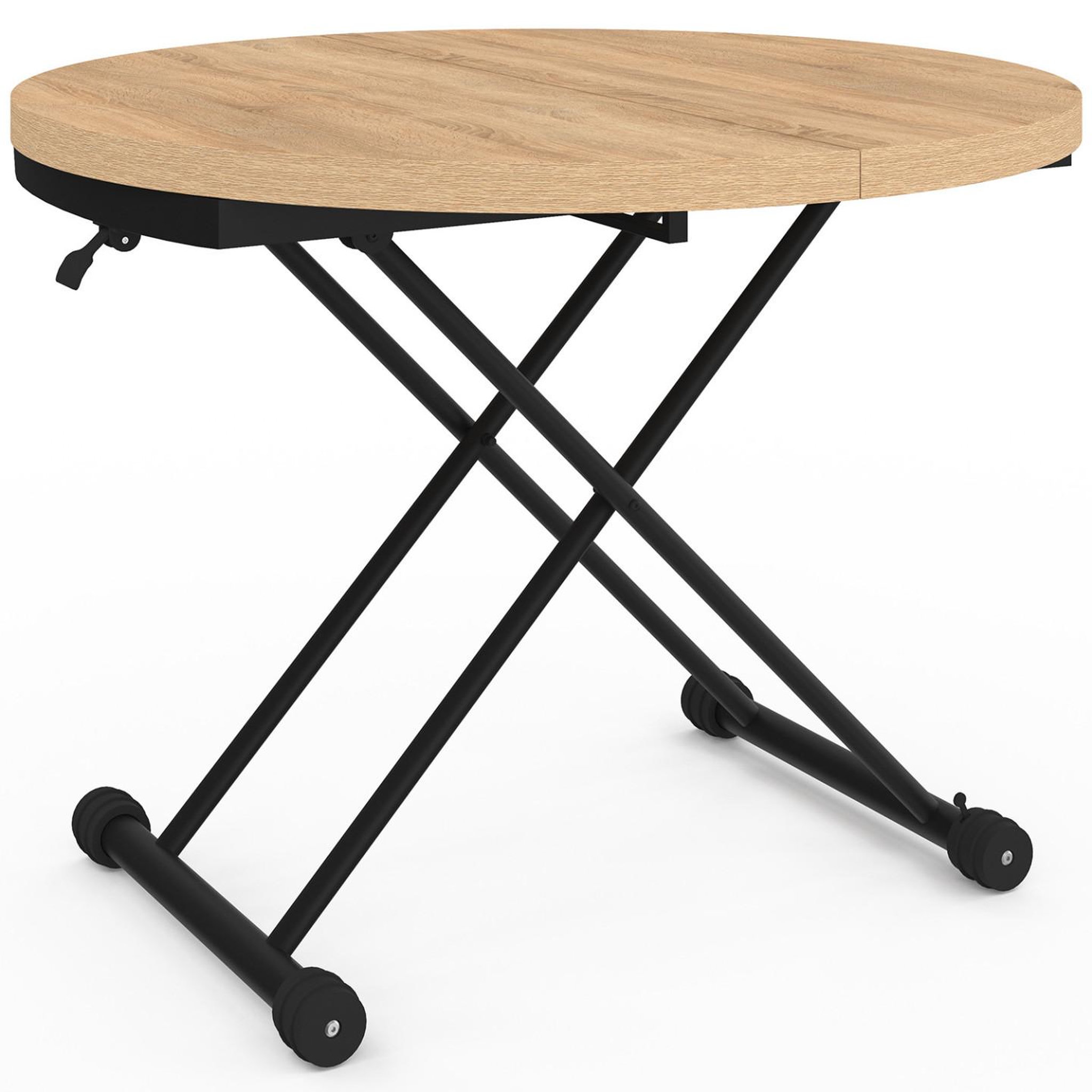 Voir la diapositive 6 : ID MARKET Table basse extensible relevable en table à manger ronde altura 100-150 cm bois et noir design industriel