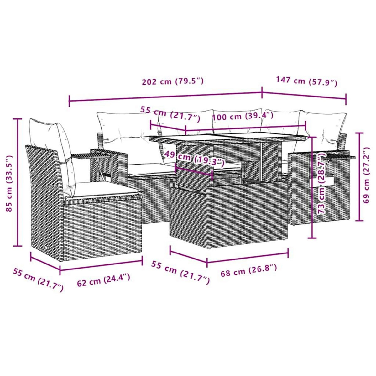 VIDAXL Salon de jardin 6 pcs avec coussins noir resine tressee