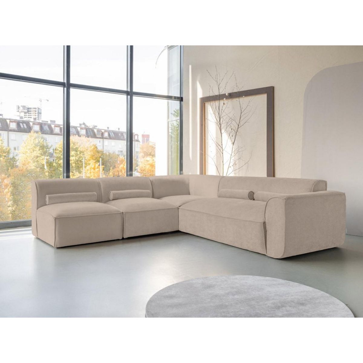 BEST MOBILIER Felix - canapé modulable d'angle gauche 5 places en tissu texturé