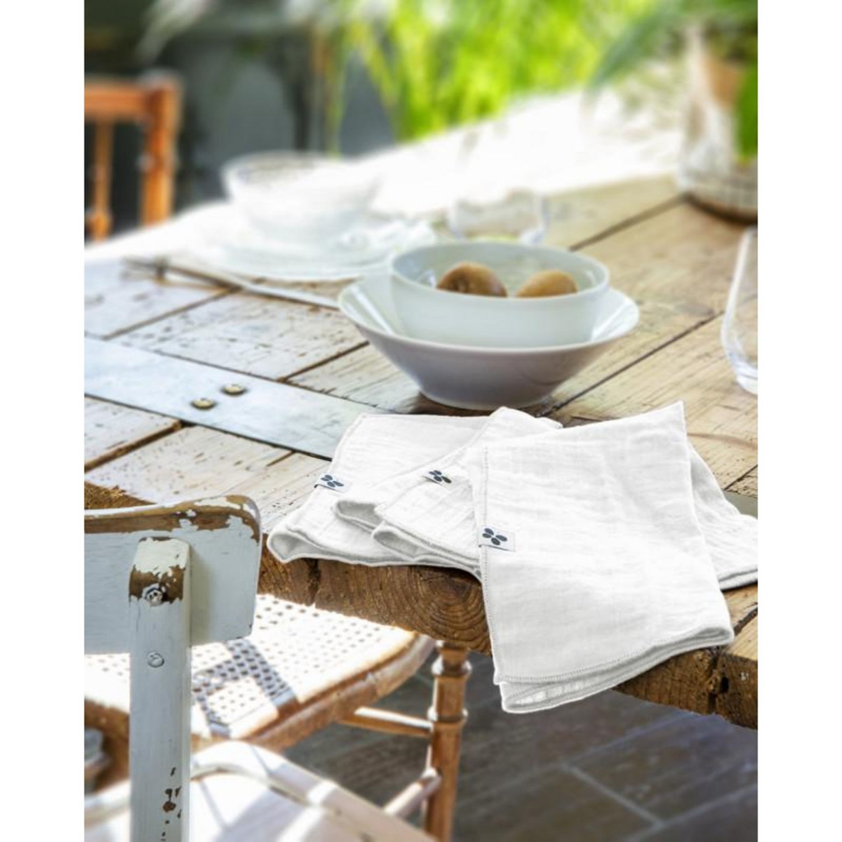 L EFFET PAPILLON Lot de 3 serviettes de table  Gaïa  40 x 40 cm  Gaze de Coton