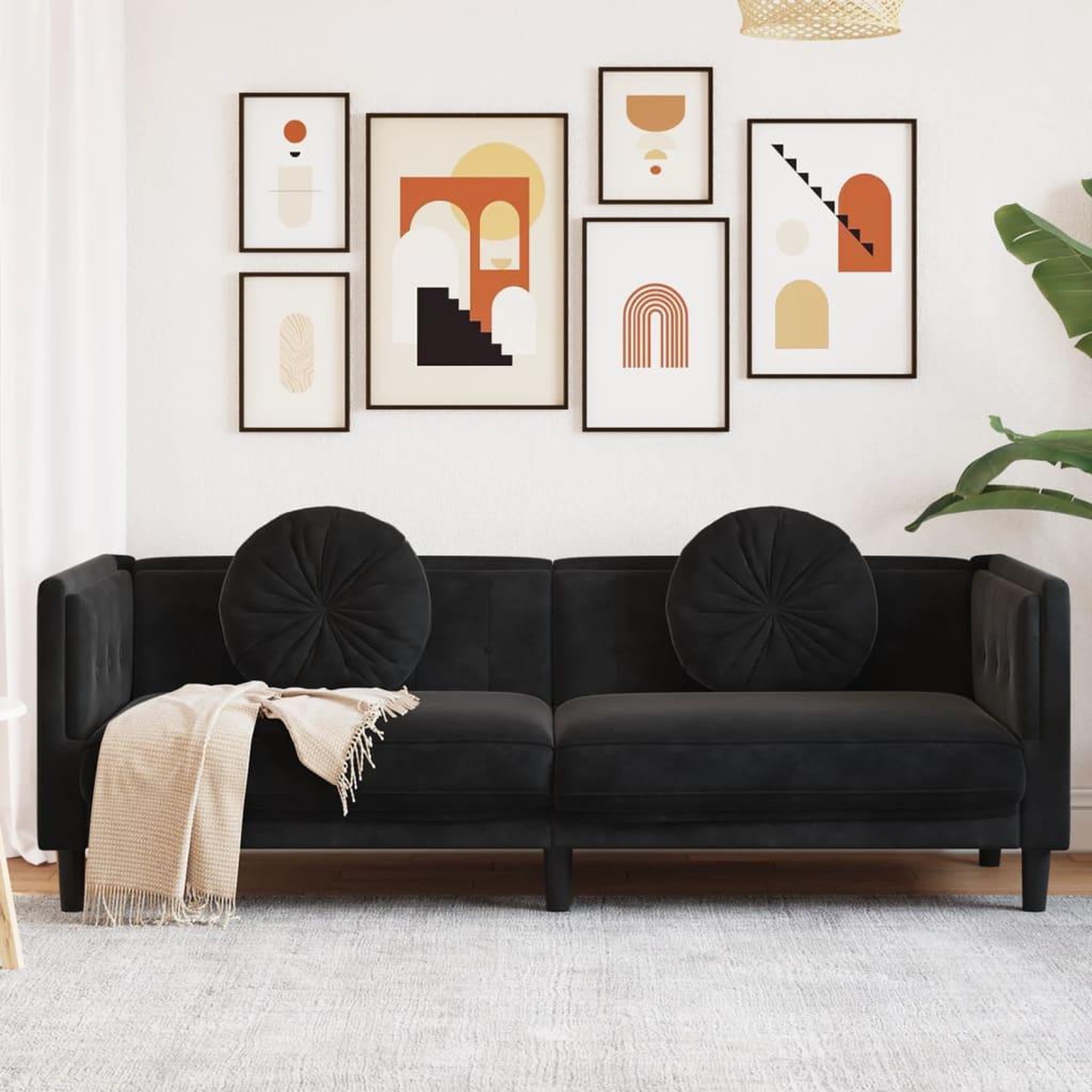 VIDAXL Canape avec coussins 3 places noir velours