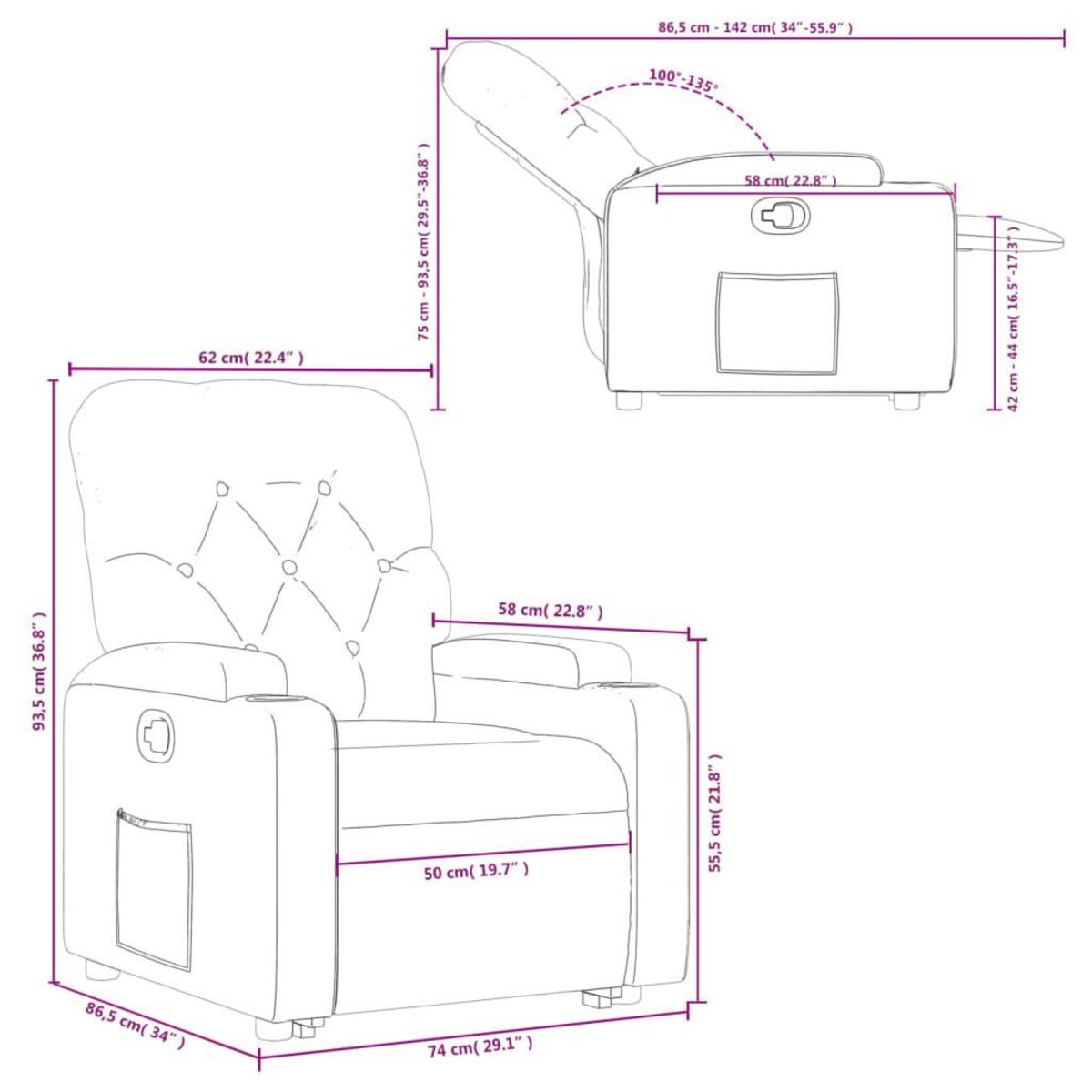VIDAXL Fauteuil inclinable Gris fonce Tissu