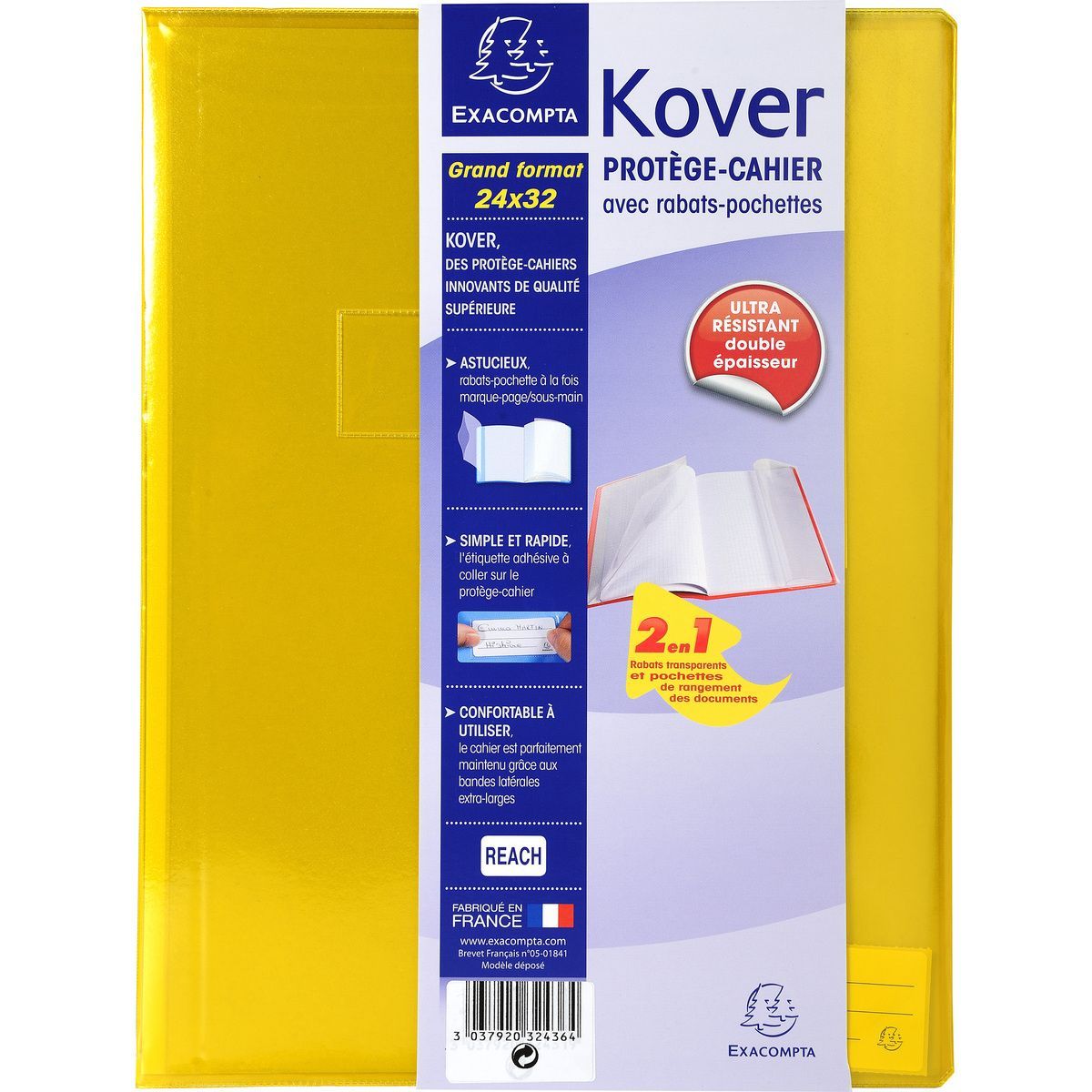 EXACOMPTA Protège cahier 24x32cm à rabats longs jaune translucide