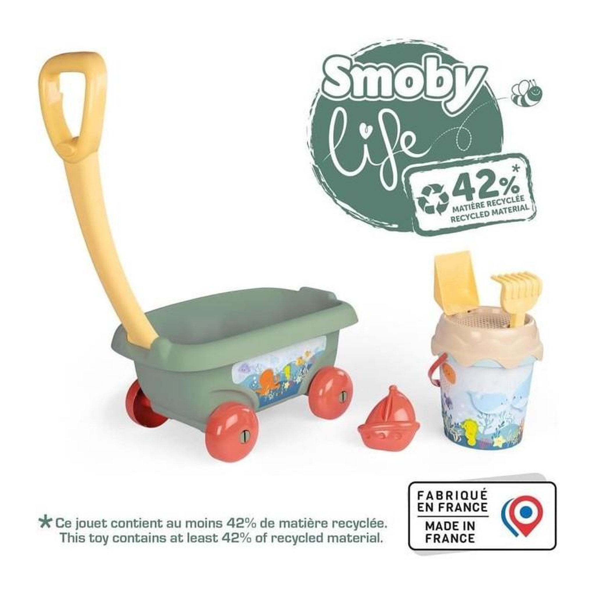 Voir la diapositive 2 : SMOBY Smoby Life - Chariot de plage - Seau + Accessoires - 42% matériaux recyclés et 100% recyclabe